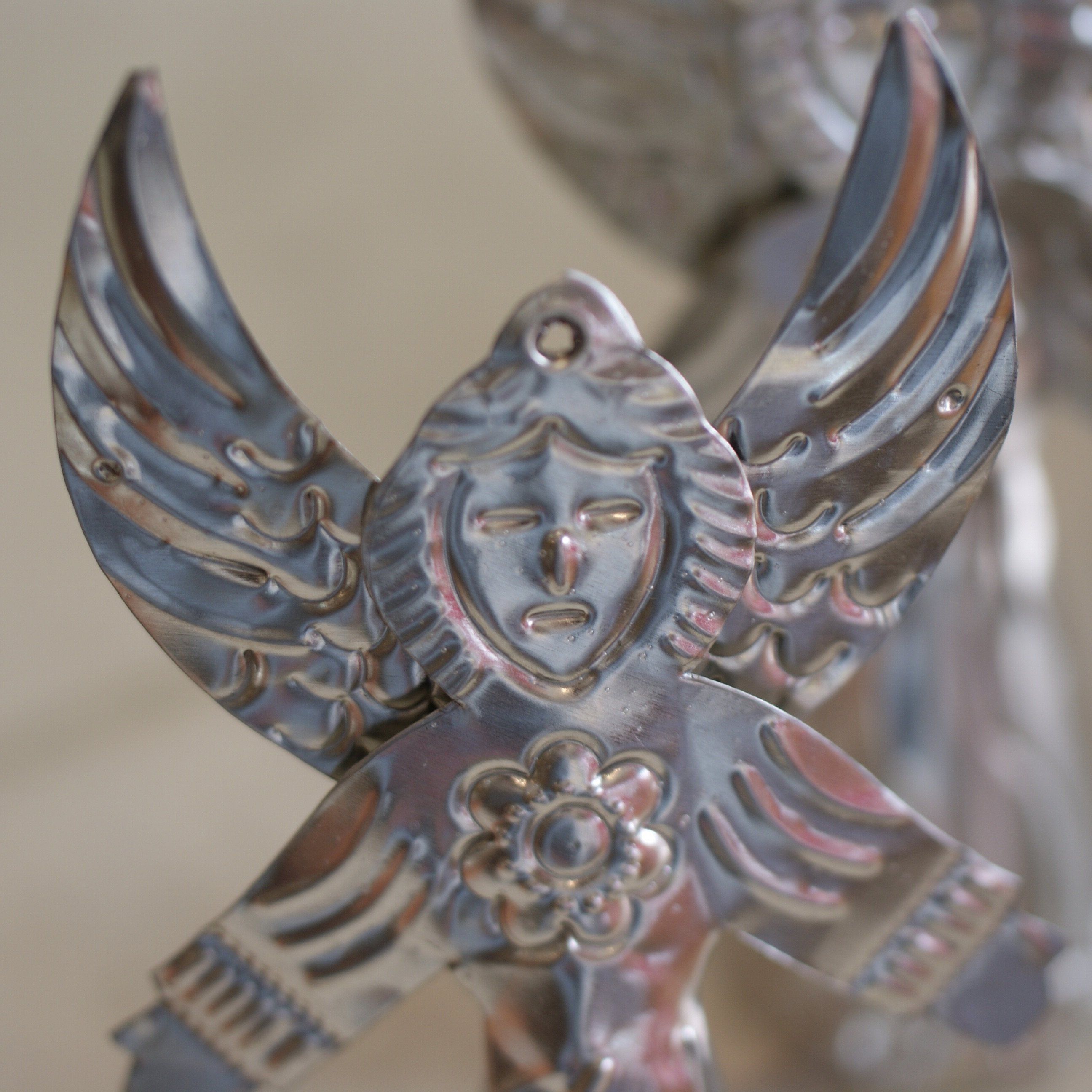 3-D Natural Tin Angel Ornaments, Medium Size Christmas Zinnia Folk Arts   