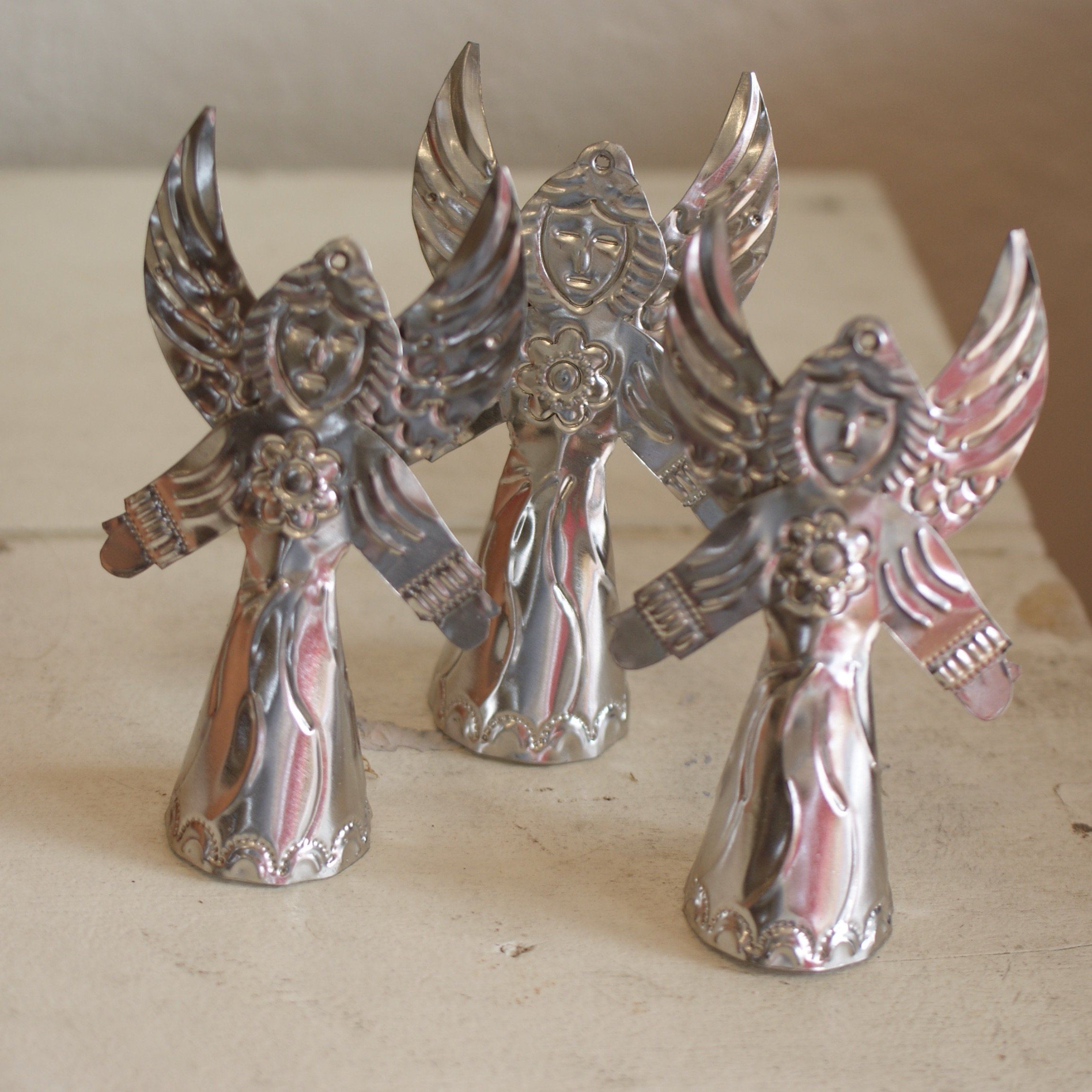 3-D Natural Tin Angel Ornaments, Medium Size Christmas Zinnia Folk Arts   