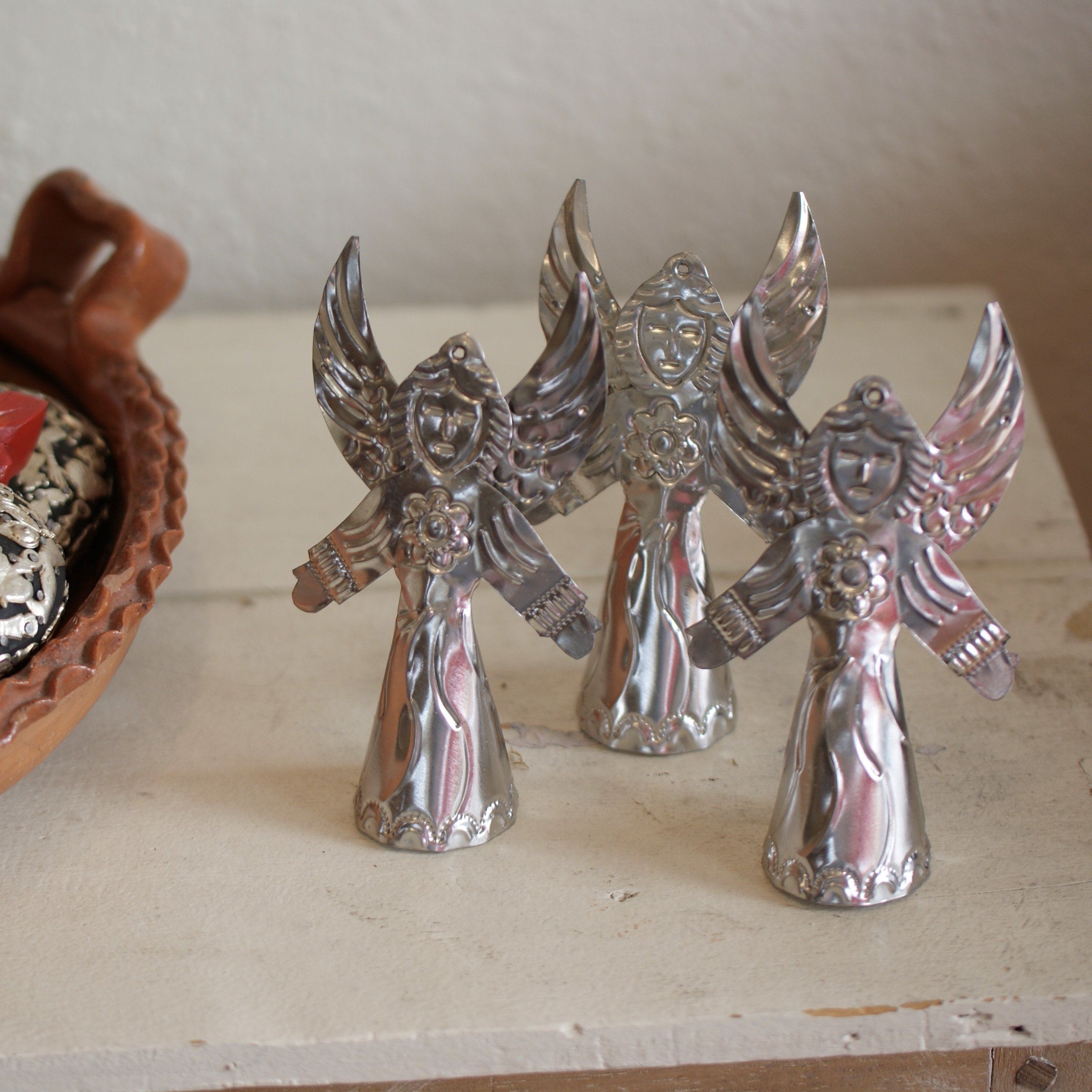 3-D Natural Tin Angel Ornaments, Medium Size Christmas Zinnia Folk Arts   
