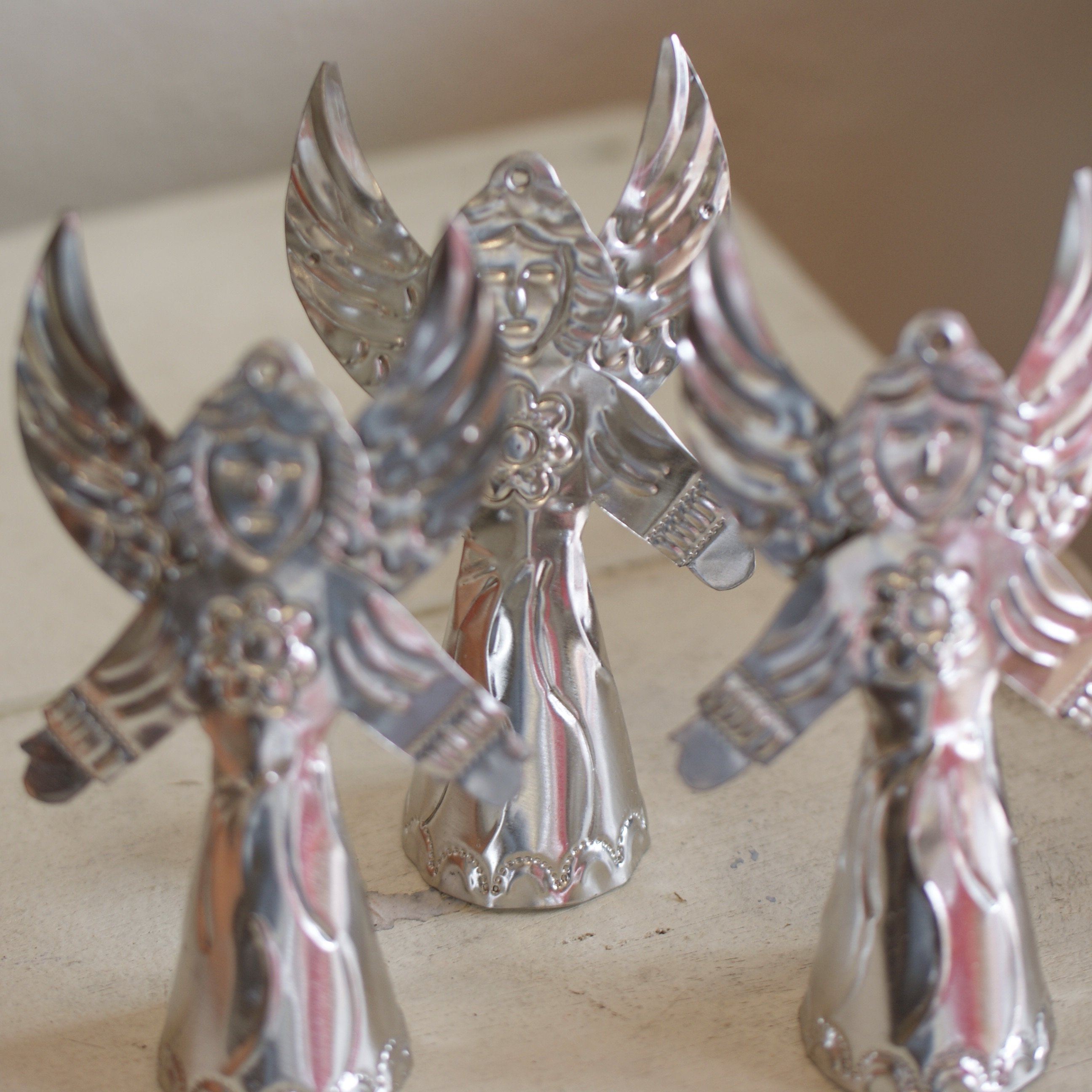 3-D Natural Tin Angel Ornaments, Medium Size Christmas Zinnia Folk Arts   