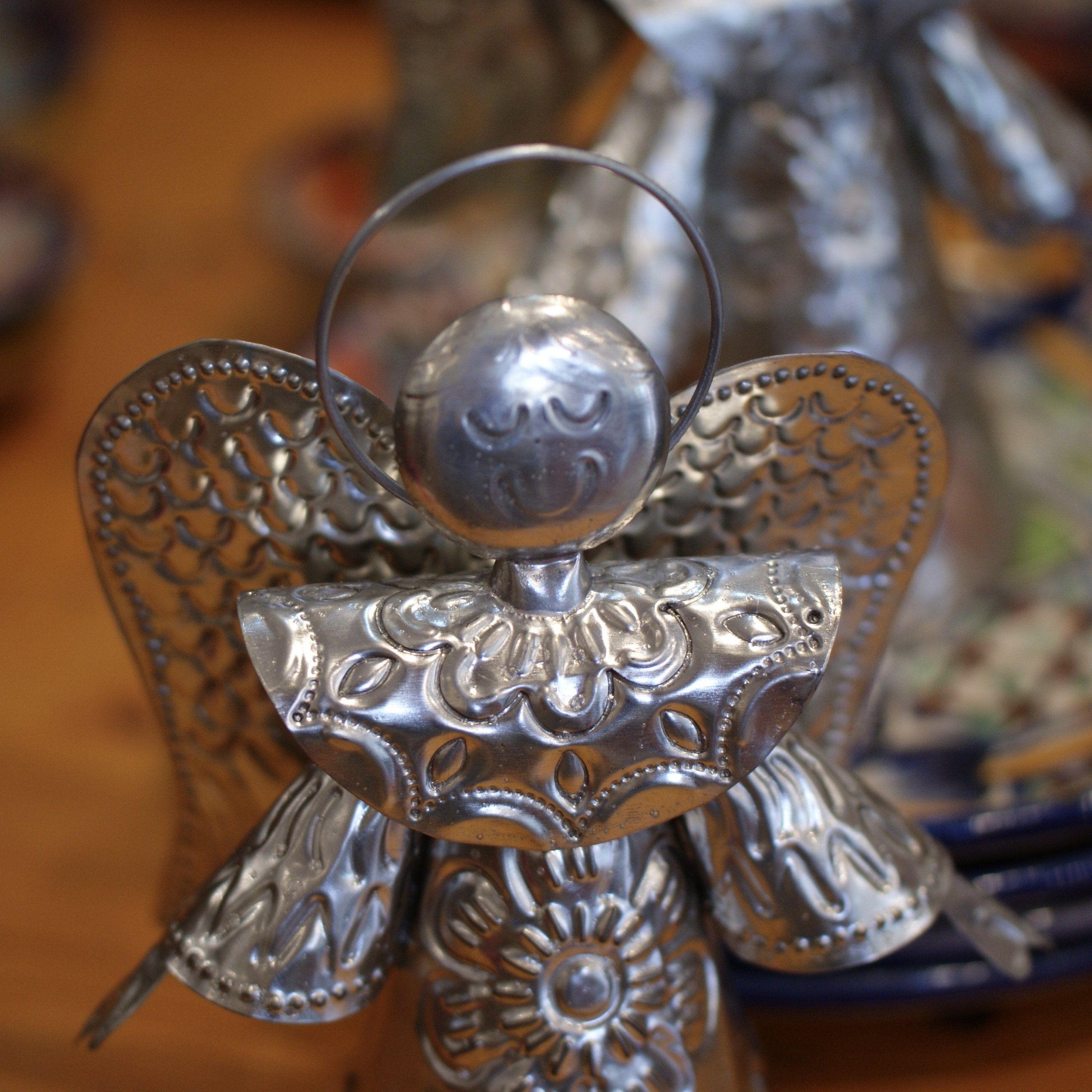 3-D Natural Tin Angel Tree Topper Christmas Zinnia Folk Arts   