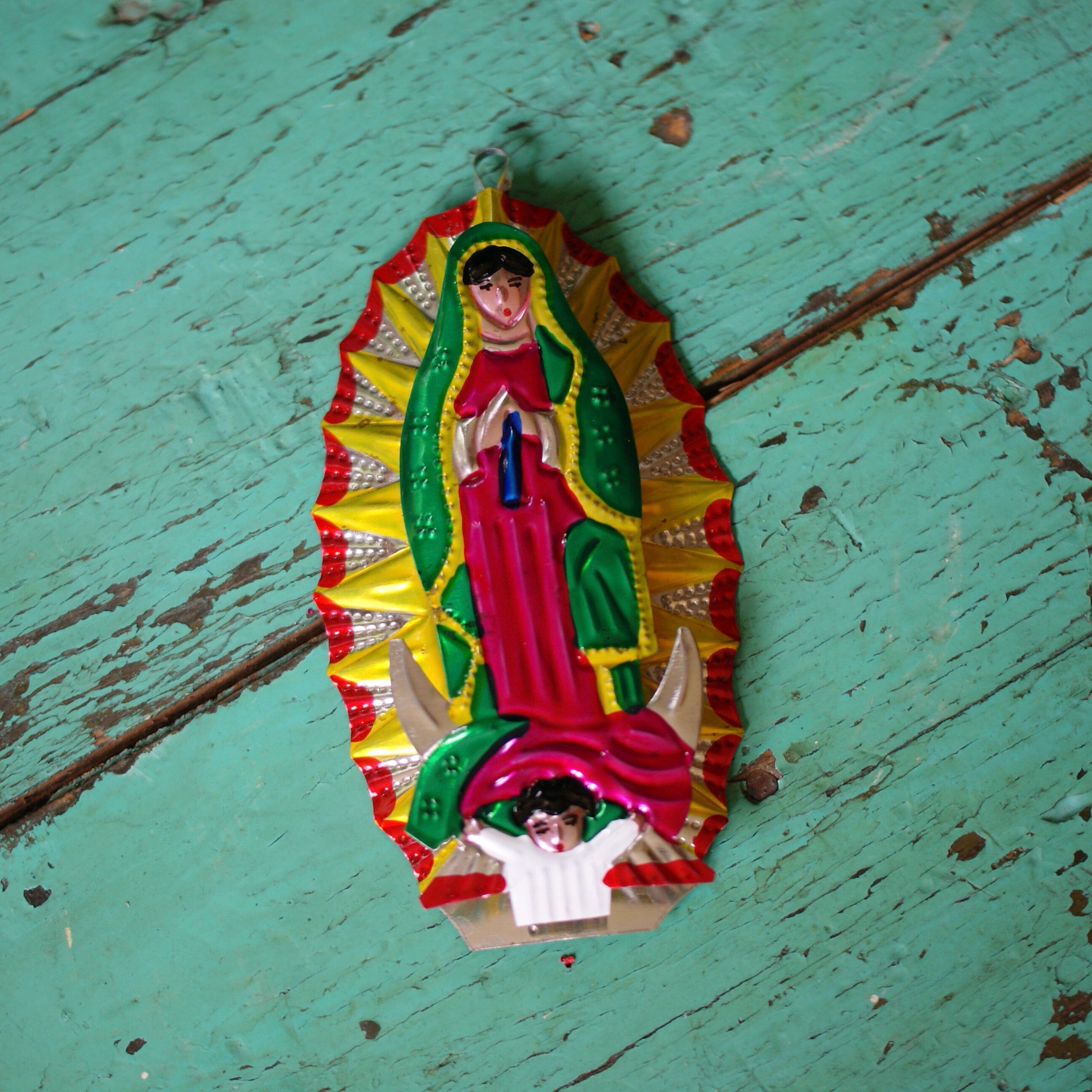 3-D Tin Virgen de Guadalupes, Shiny Finish Christmas Zinnia Folk Arts   