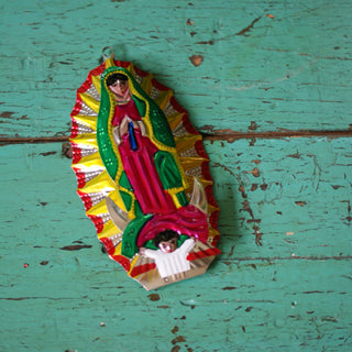 3-D Tin Virgen de Guadalupes, Shiny Finish Christmas Zinnia Folk Arts   