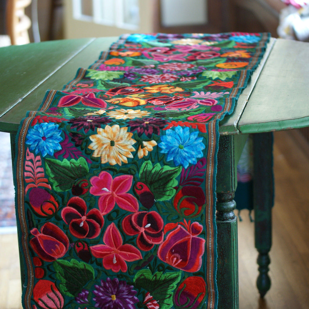 Bright Colors 4' Long Mexican Embroidered Table Runner Textile – Zinnia Folk  Arts