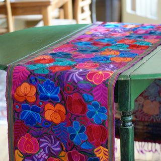 7.5' Mexican Machine Embroidered Tablerunner Textile Zinnia Folk Arts   