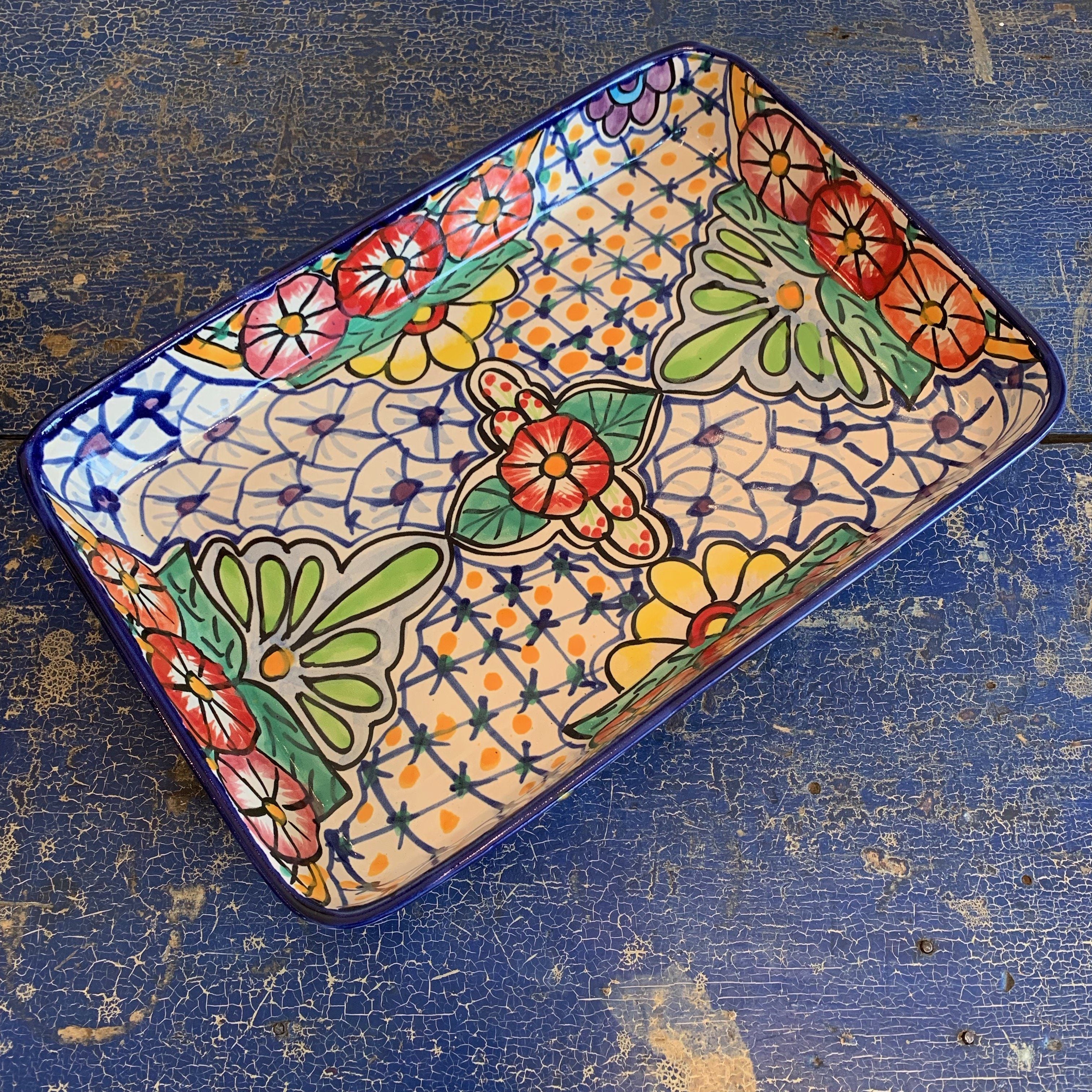 9 x 13" Mexican Talavera Baking Pan, Ready to Ship Ceramics Zinnia Folk Arts   