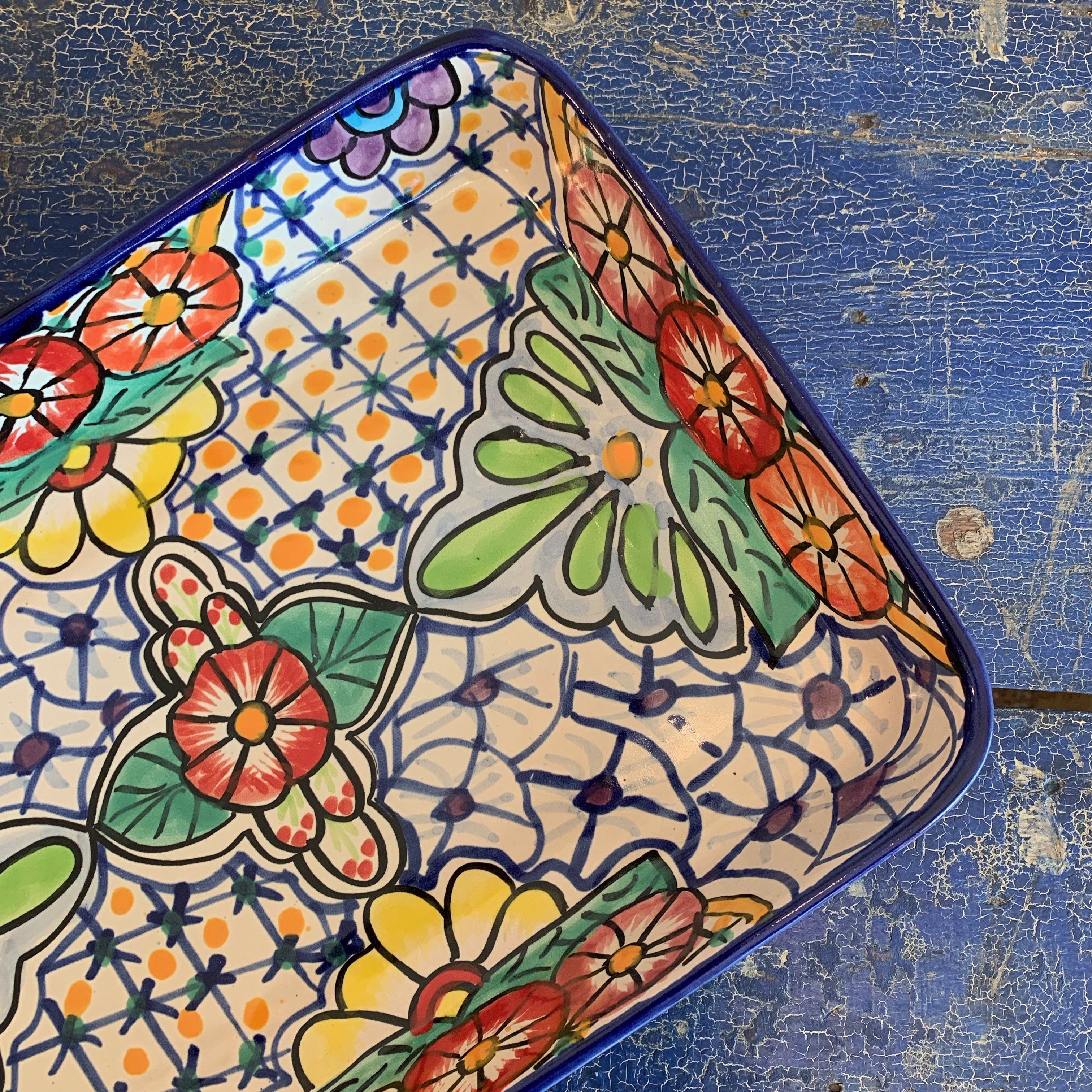 9 x 13" Mexican Talavera Baking Pan, Ready to Ship Ceramics Zinnia Folk Arts   