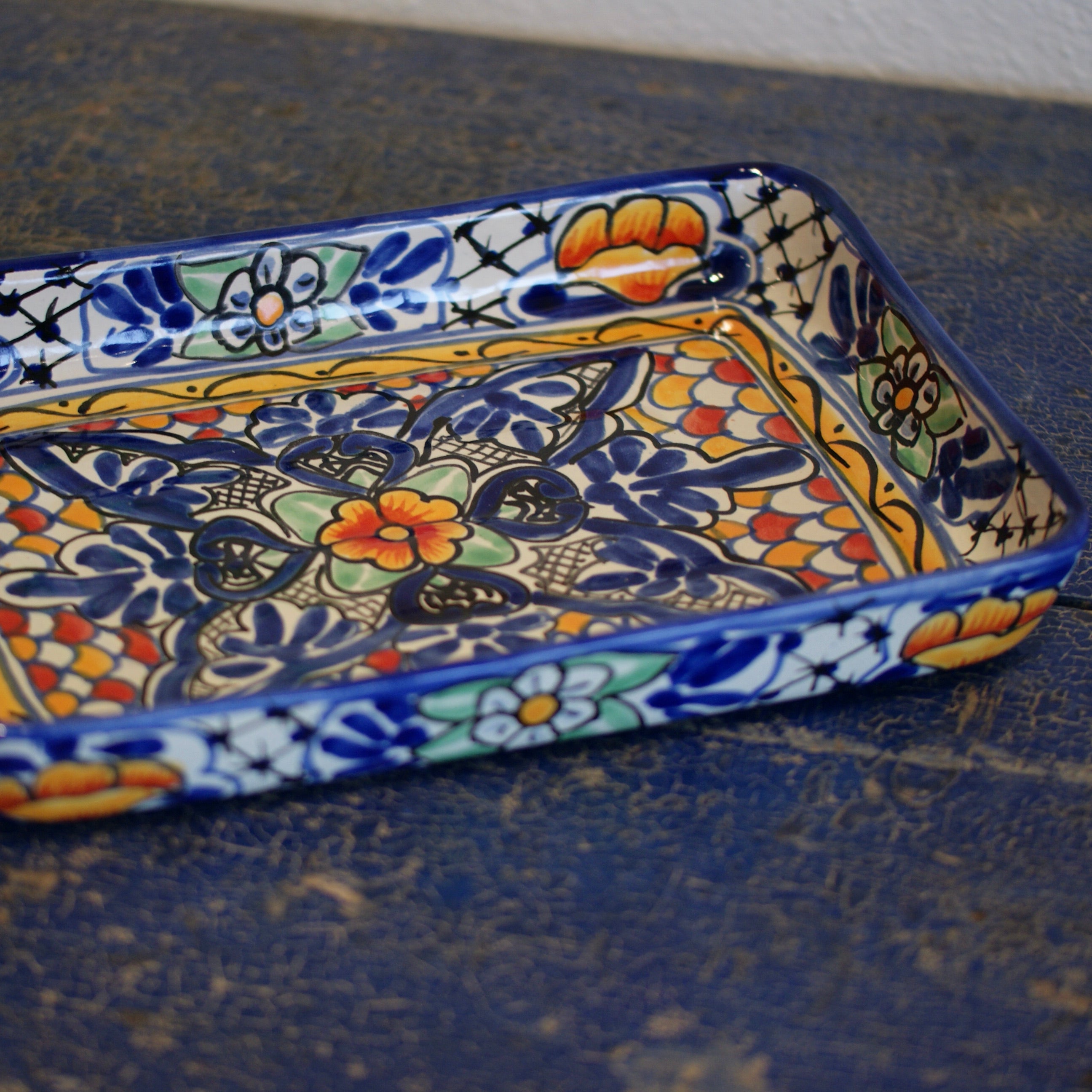 9 x 13" Mexican Talavera Baking Pan, Ready to Ship Ceramics Zinnia Folk Arts Cobalt  