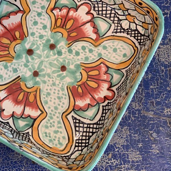 9 x 13" Mexican Talavera Baking Pan, Ready to Ship Ceramics Zinnia Folk Arts Mint Green (Muy Bueno Cooking)  