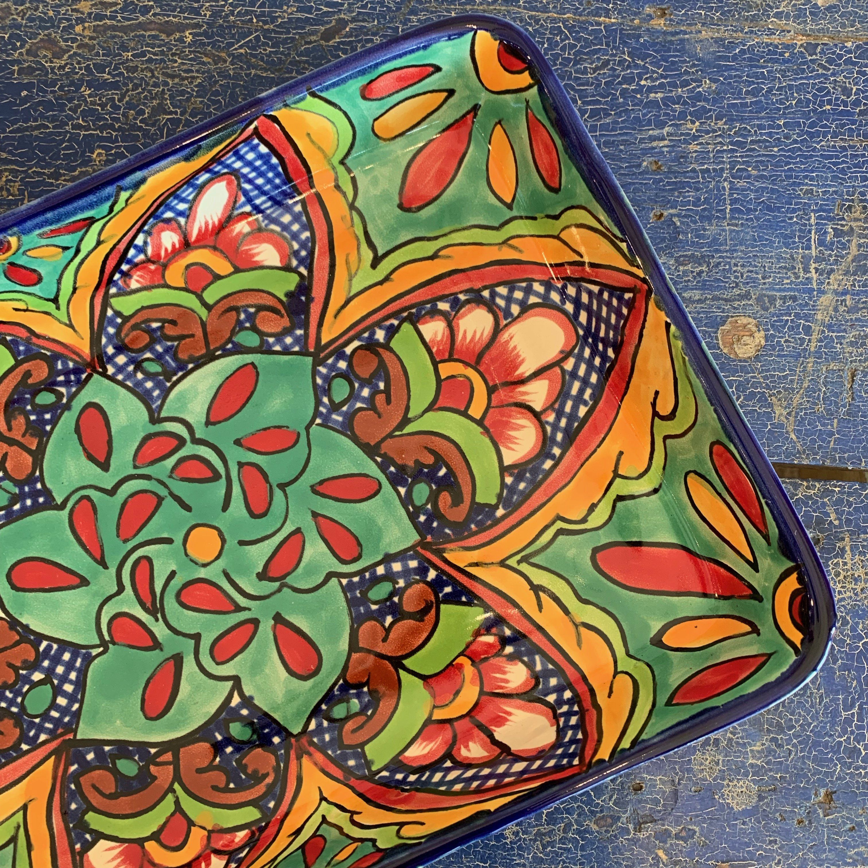 9 x 13" Mexican Talavera Baking Pan, Ready to Ship Ceramics Zinnia Folk Arts Verde  