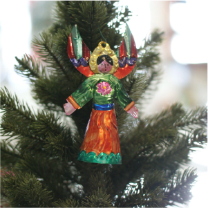 Painted tin angel from Oaxaca on Christmas tree-Zinnia Folk Arts