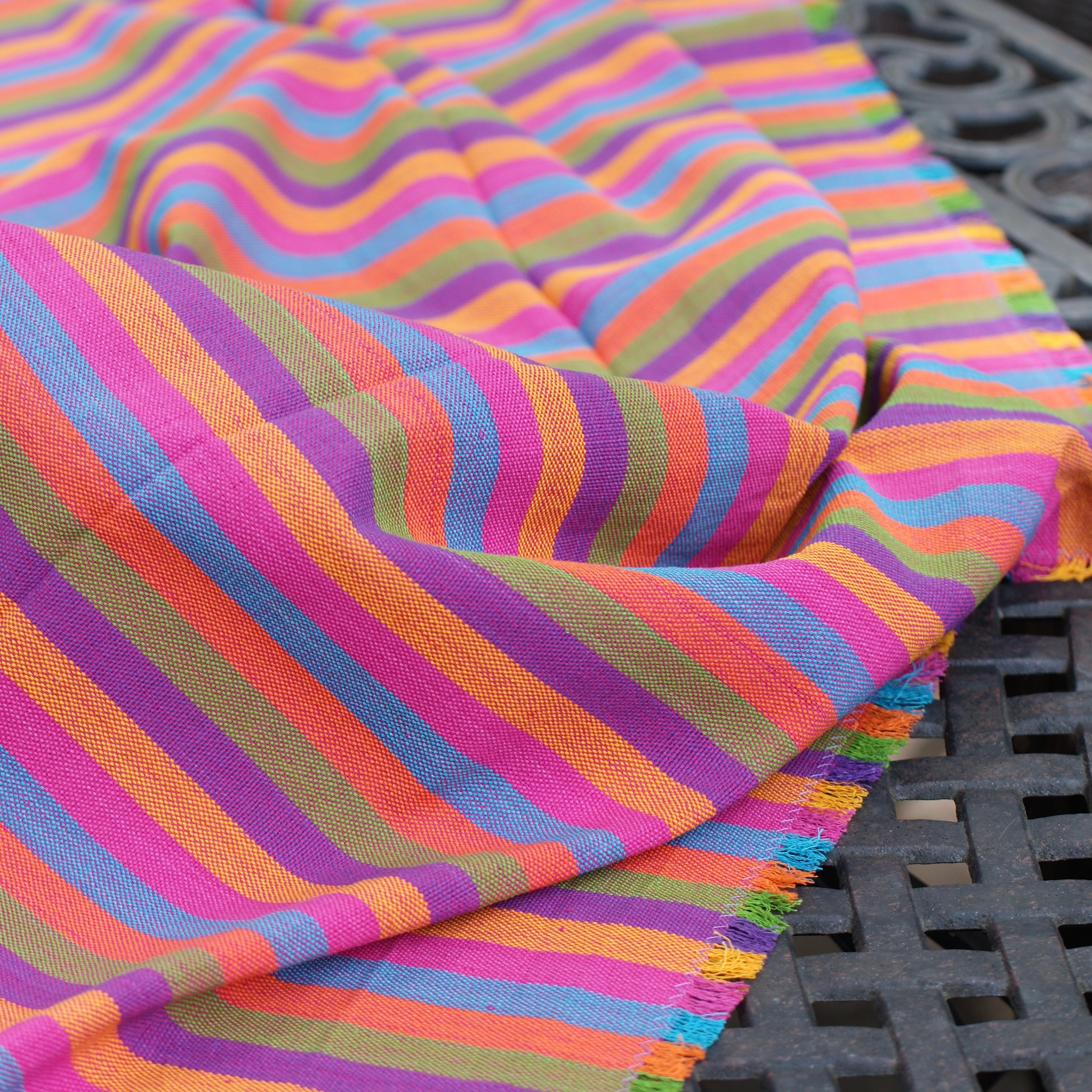 Colorful Woven Cotton Tablecloth, 78" by 55" Zinnia Folk Arts