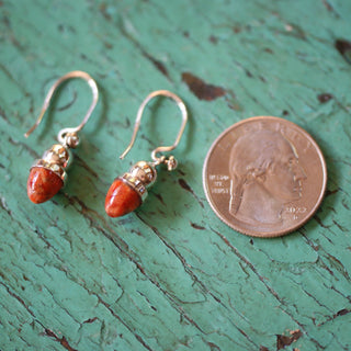 Acorn Sterling Silver Earring with Coral earrings Zinnia Folk Arts   