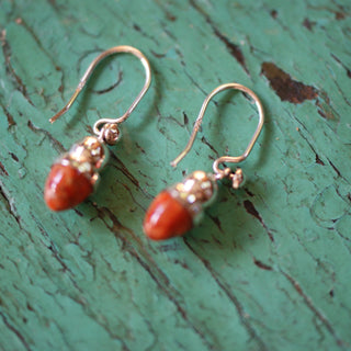 Acorn Sterling Silver Earring with Coral earrings Zinnia Folk Arts   