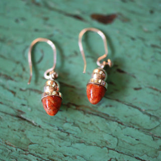 Acorn Sterling Silver Earring with Coral earrings Zinnia Folk Arts   