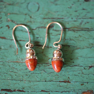 Acorn Sterling Silver Earring with Coral earrings Zinnia Folk Arts Coral  