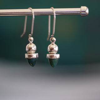 Acorn Sterling Silver Earring with Coral earrings Zinnia Folk Arts Dark Green Malachite  