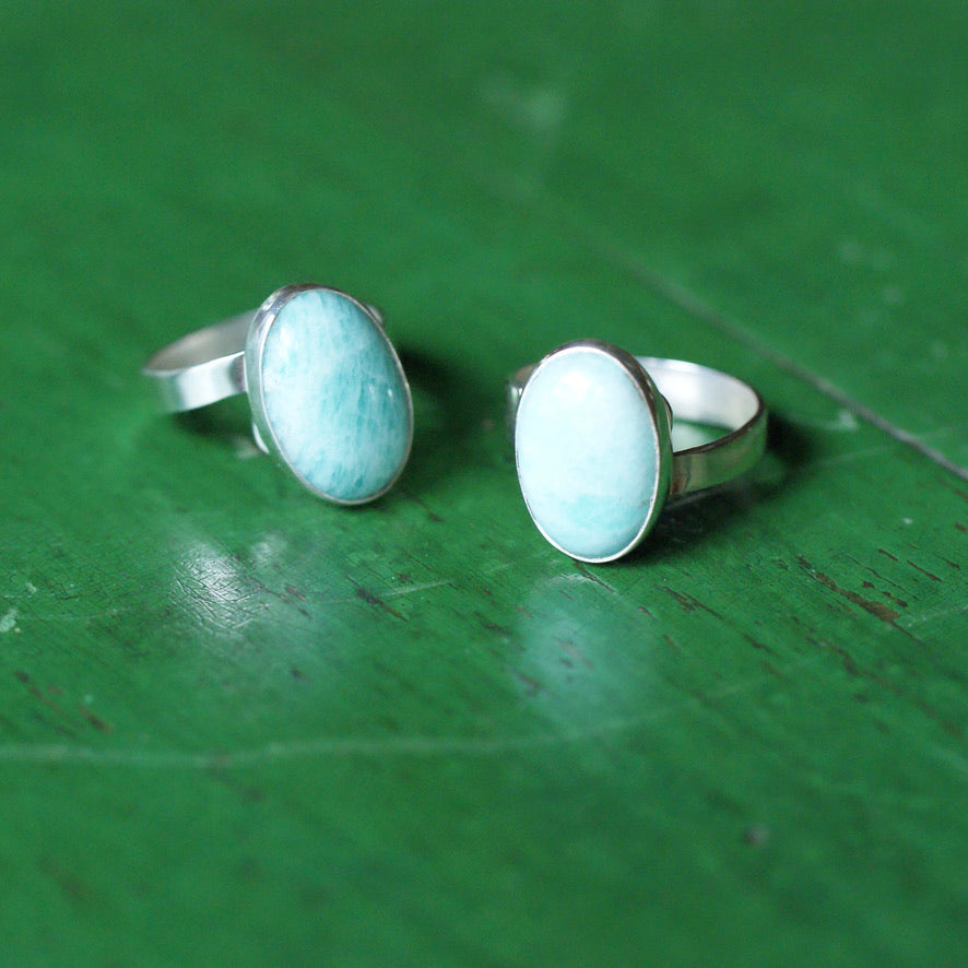 Adjustable Amazonite Rings  Zinnia Folk Arts Oval  