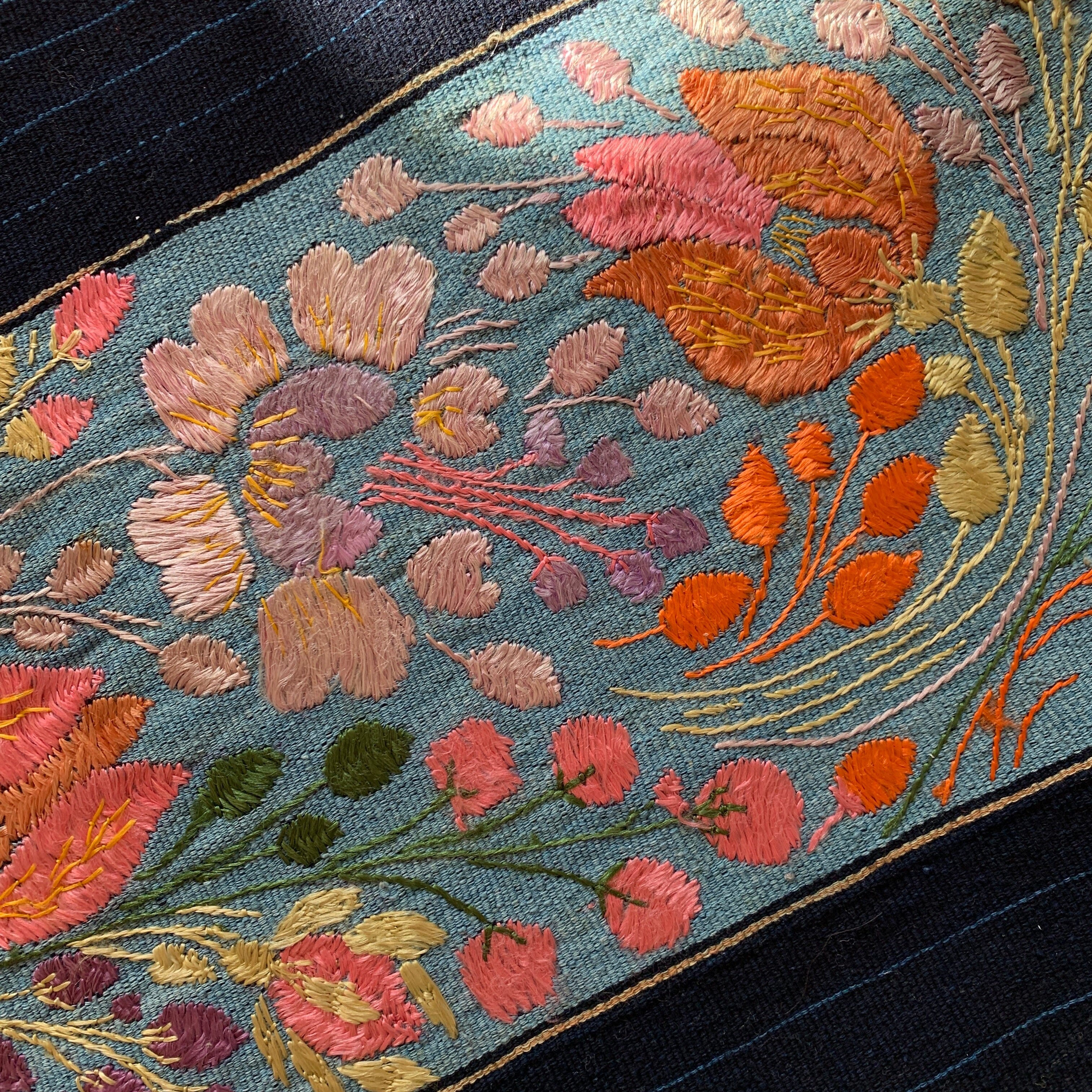 Authentic Vintage Hand Embroidered Skirt/Corte from Michoacán textiles Zinnia Folk Arts 