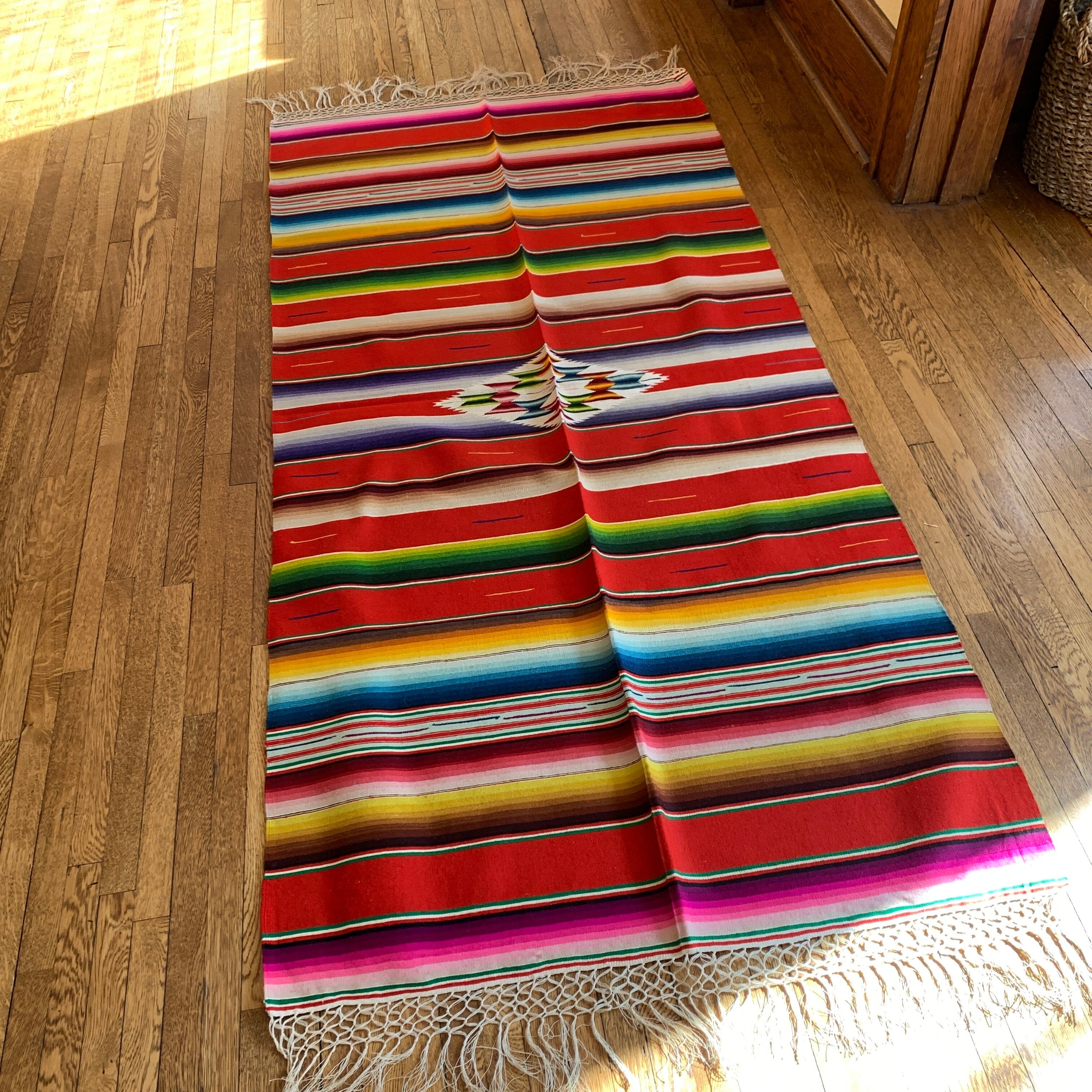 Authentic Vintage Saltillo Blanket, Red textiles Zinnia Folk Arts 