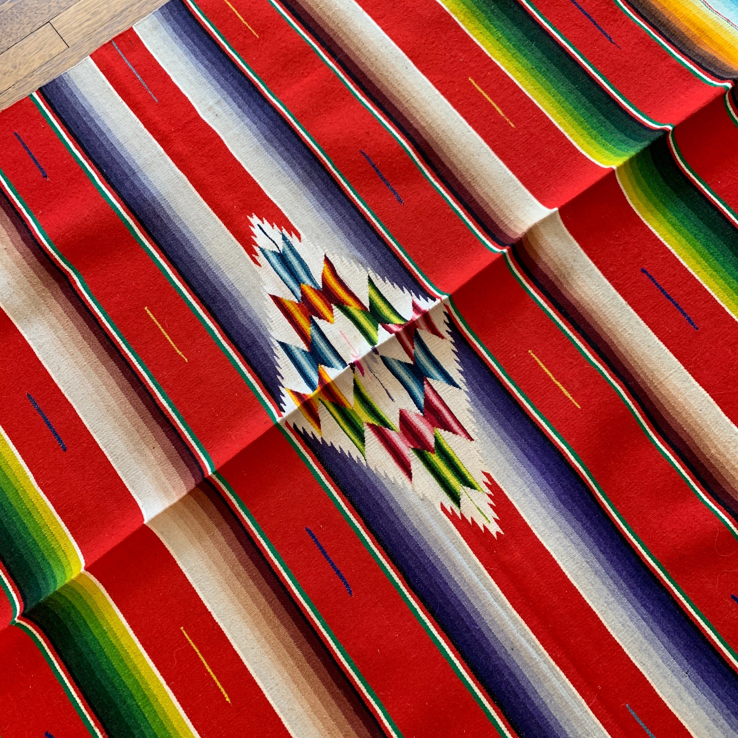 Authentic Vintage Saltillo Blanket, Red textiles Zinnia Folk Arts 