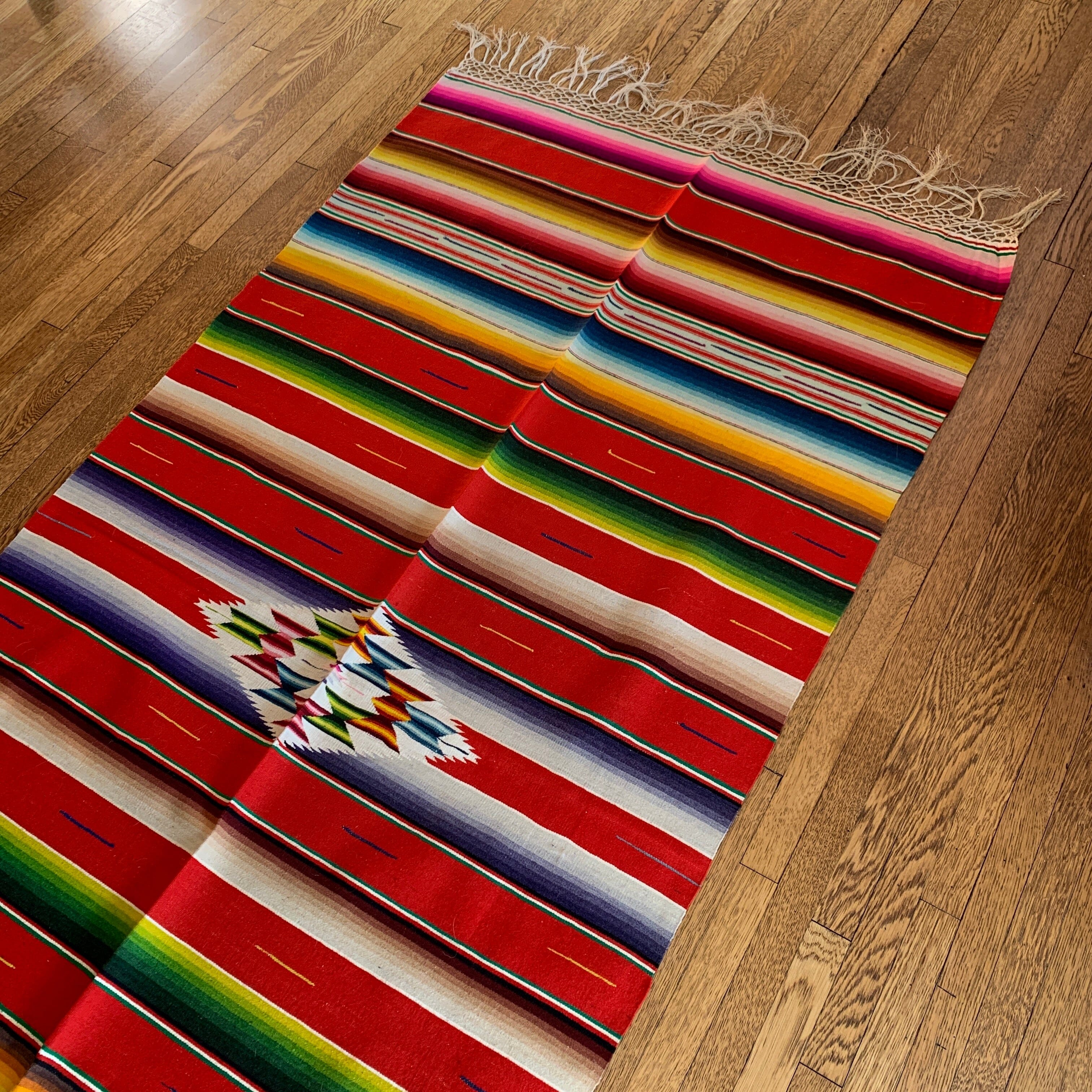 Authentic Vintage Saltillo Blanket, Red textiles Zinnia Folk Arts 