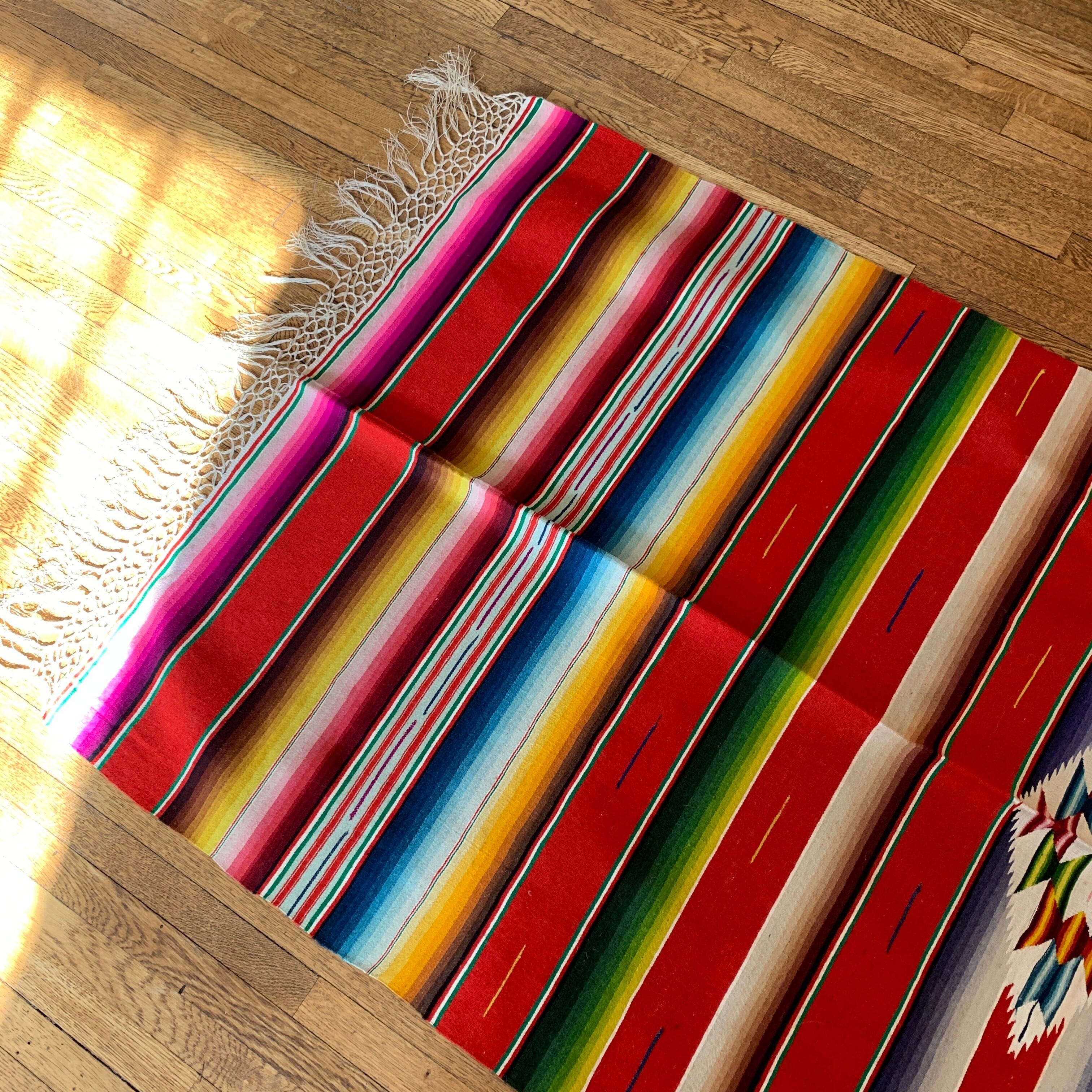 Authentic Vintage Saltillo Blanket, Red textiles Zinnia Folk Arts 