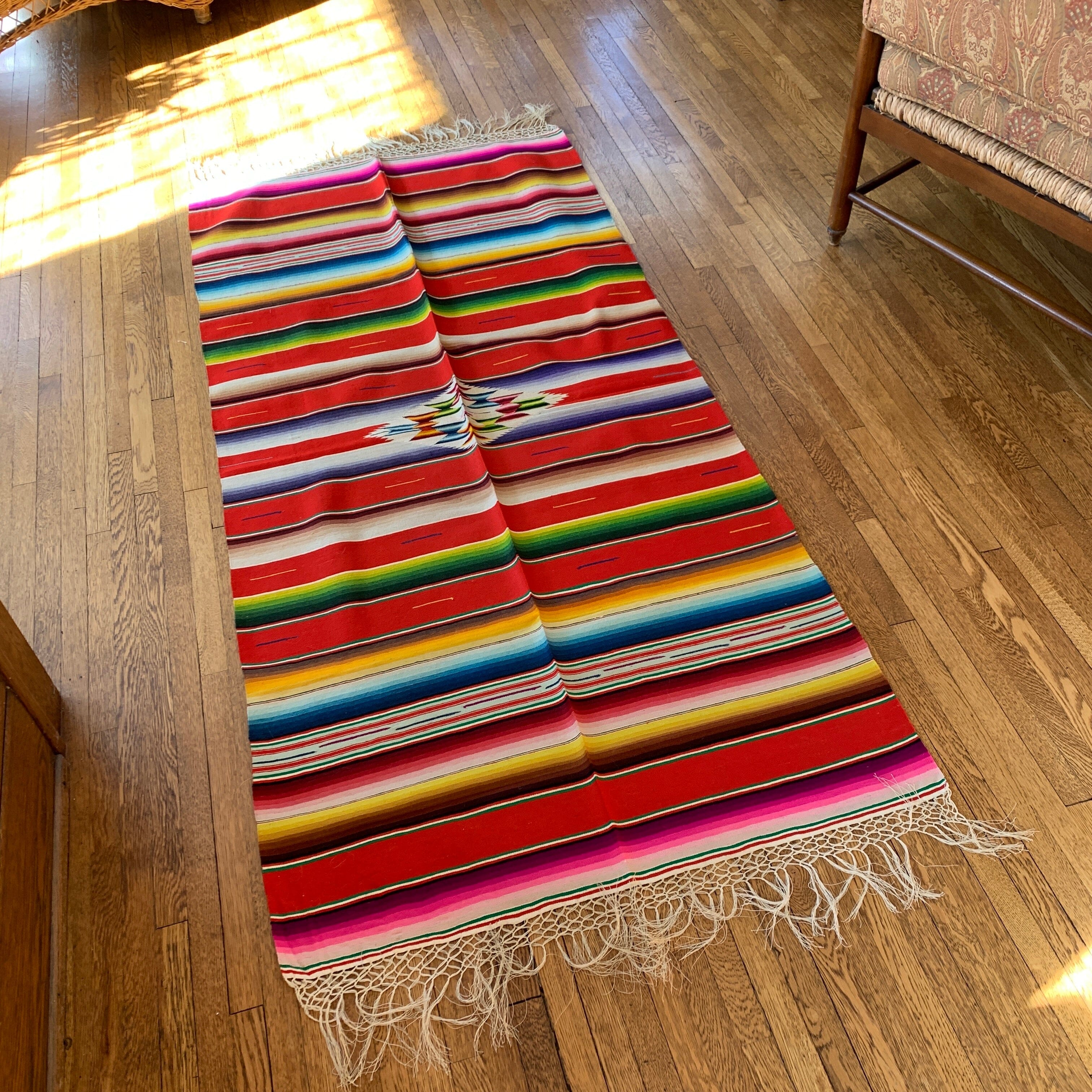 Authentic Vintage Saltillo Blanket, Red textiles Zinnia Folk Arts Red 