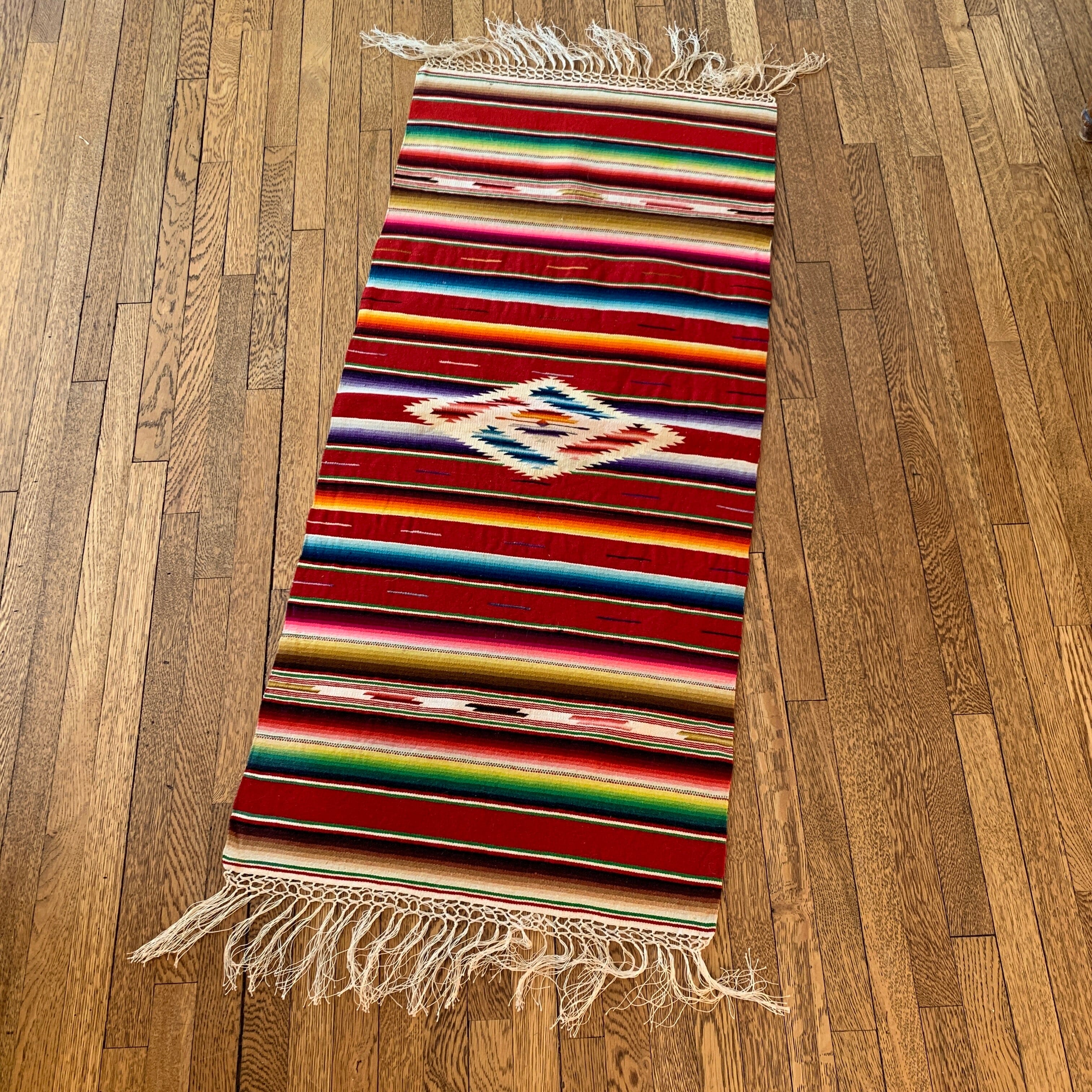 Authentic Vintage Saltillo Runner, Red textiles Zinnia Folk Arts 