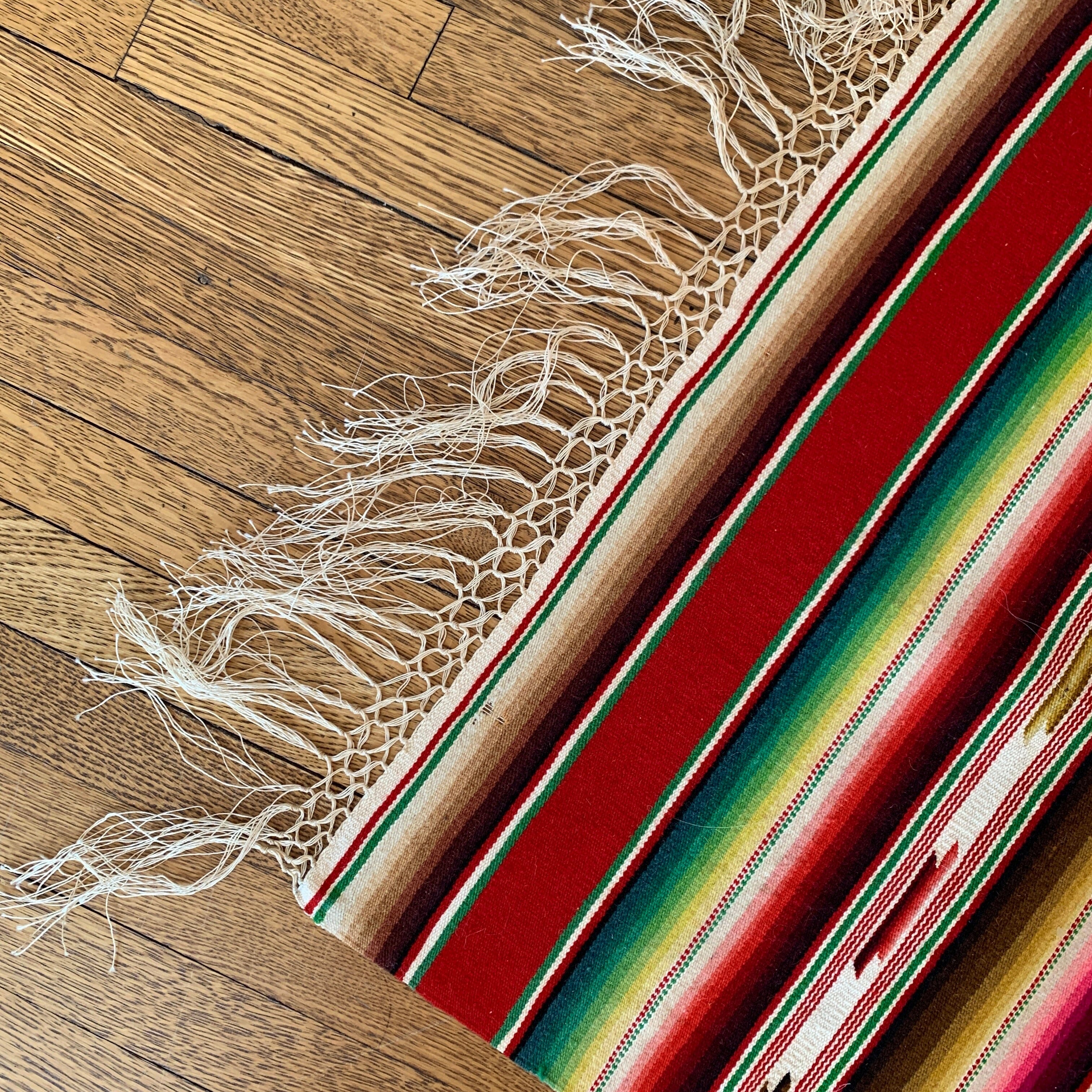 Authentic Vintage Saltillo Runner, Red textiles Zinnia Folk Arts 