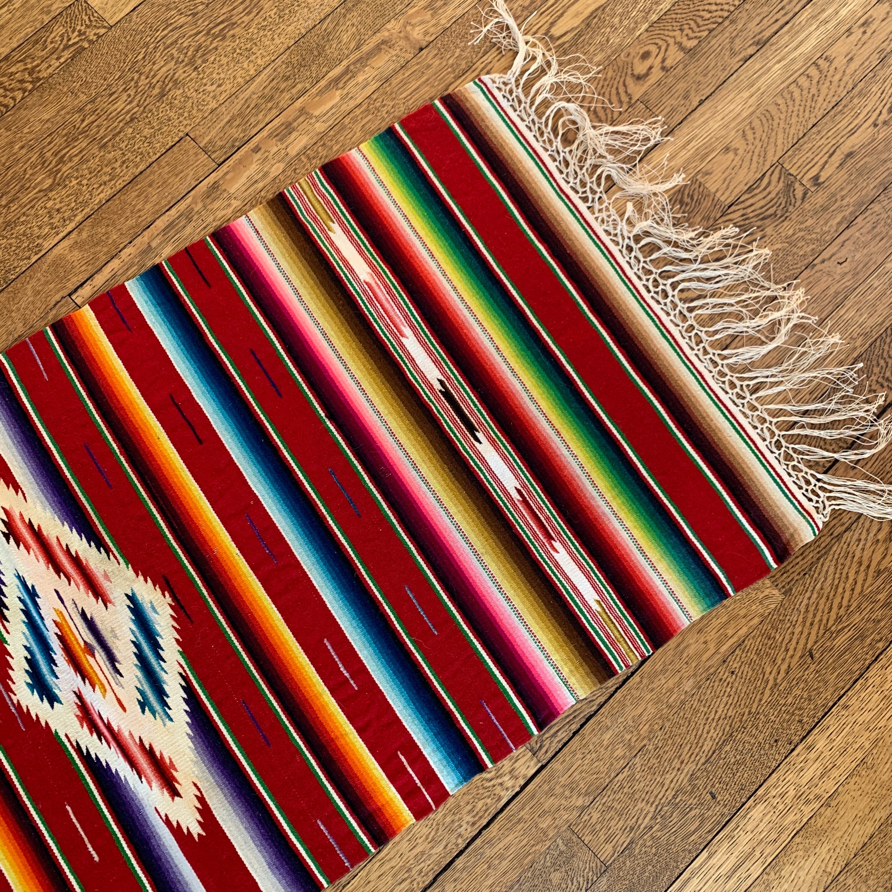 Authentic Vintage Saltillo Runner, Red textiles Zinnia Folk Arts 