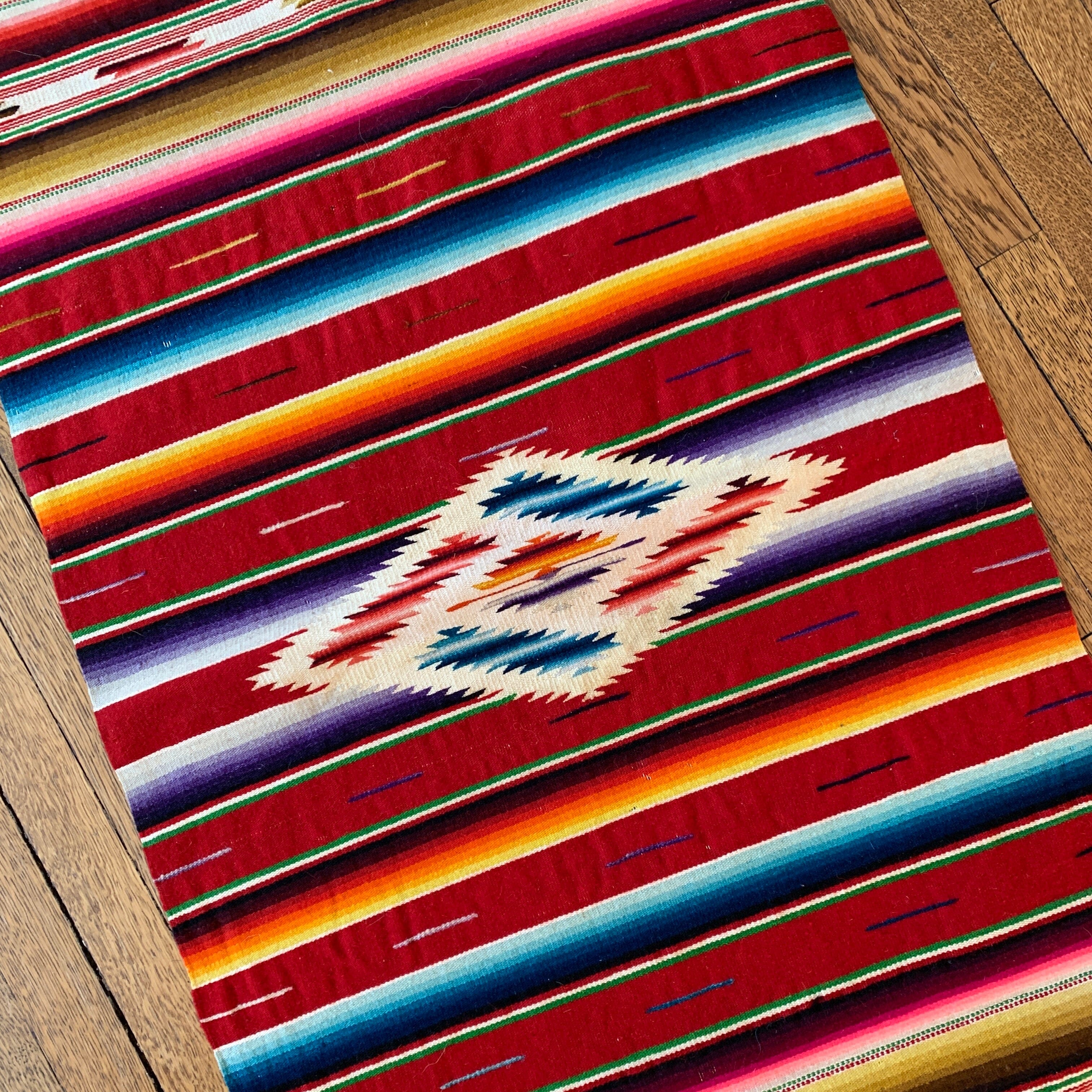 Authentic Vintage Saltillo Runner, Red textiles Zinnia Folk Arts Red 