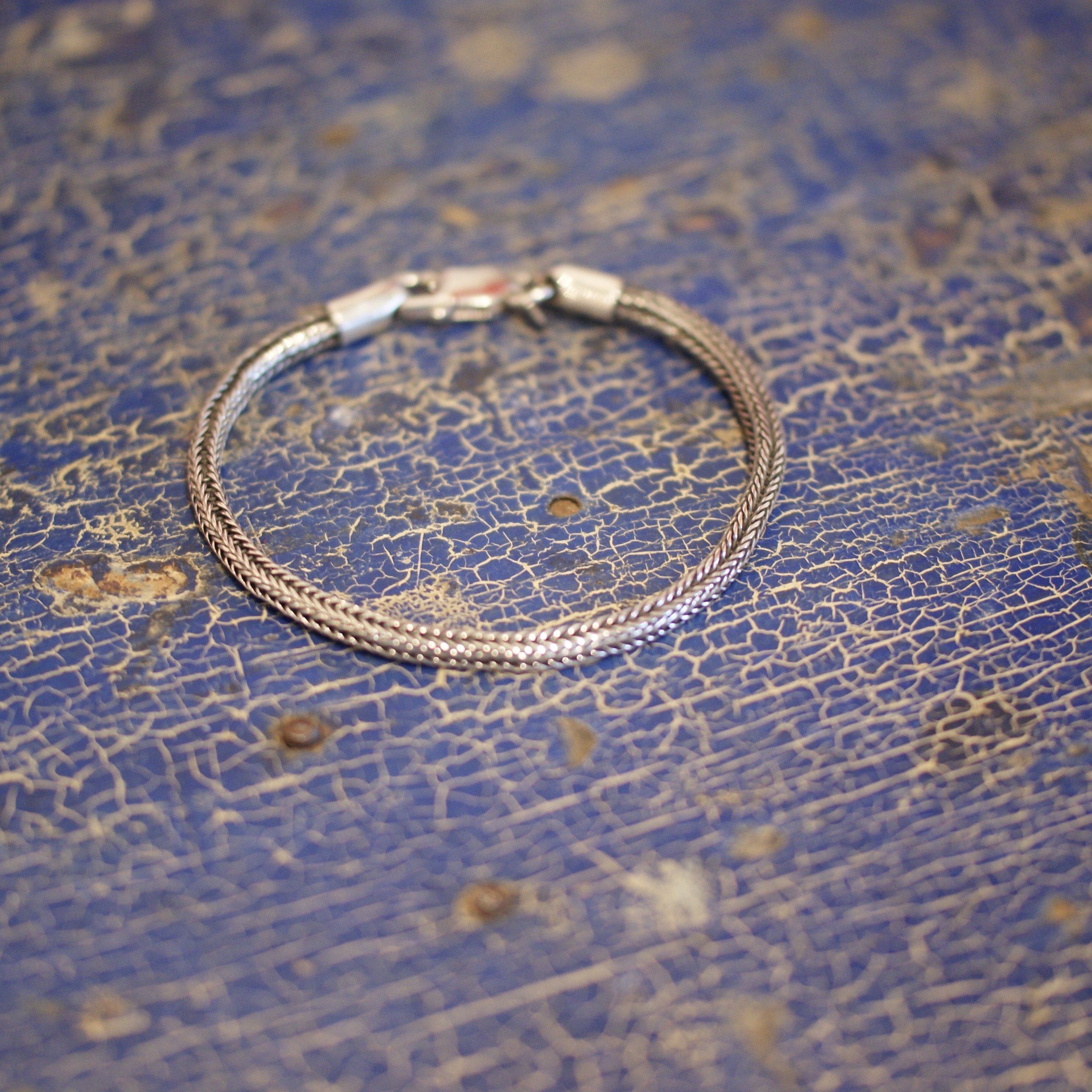 Bali Square Woven Sterling Silver Chain Bracelet with Lobster Closure Jewelry Zinnia Folk Arts   