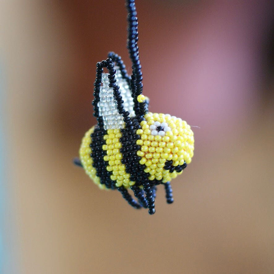 Beaded Bee Ornaments  Zinnia Folk Arts Bee-white eyes  
