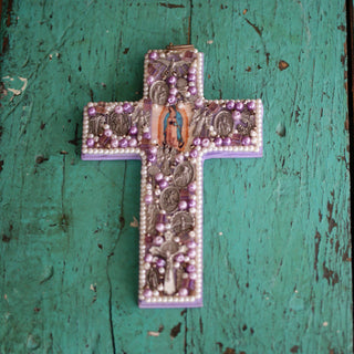 Beaded Cross with Image of Guadalupe  Zinnia Folk Arts   