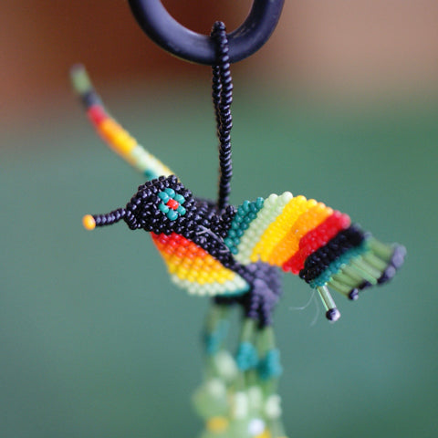 Beaded Hummingbirds  Zinnia Folk Arts Black  