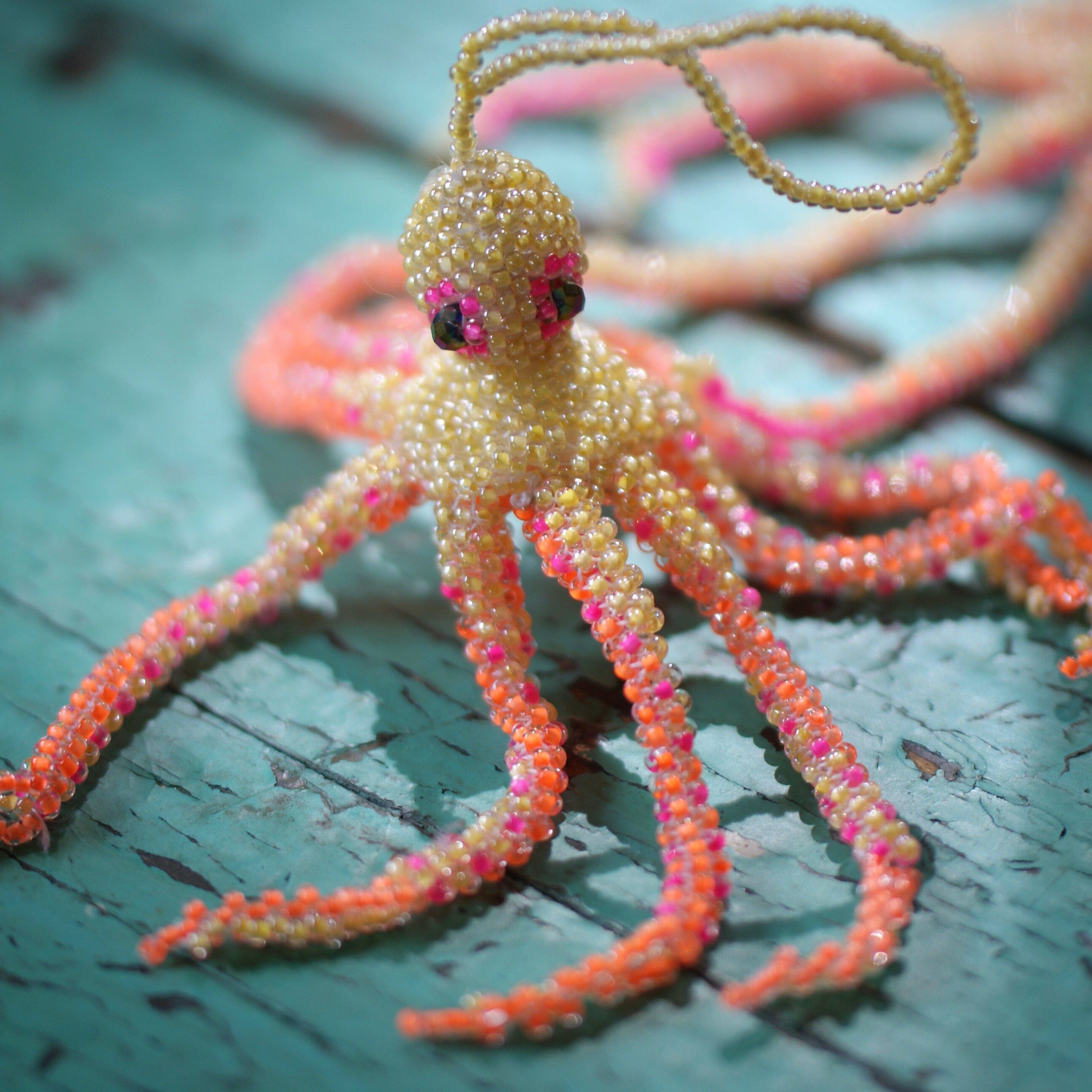 Beaded Octopus Ornaments, Neon Colors  Zinnia Folk Arts   