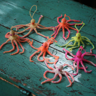 Beaded Octopus Ornaments, Neon Colors  Zinnia Folk Arts   