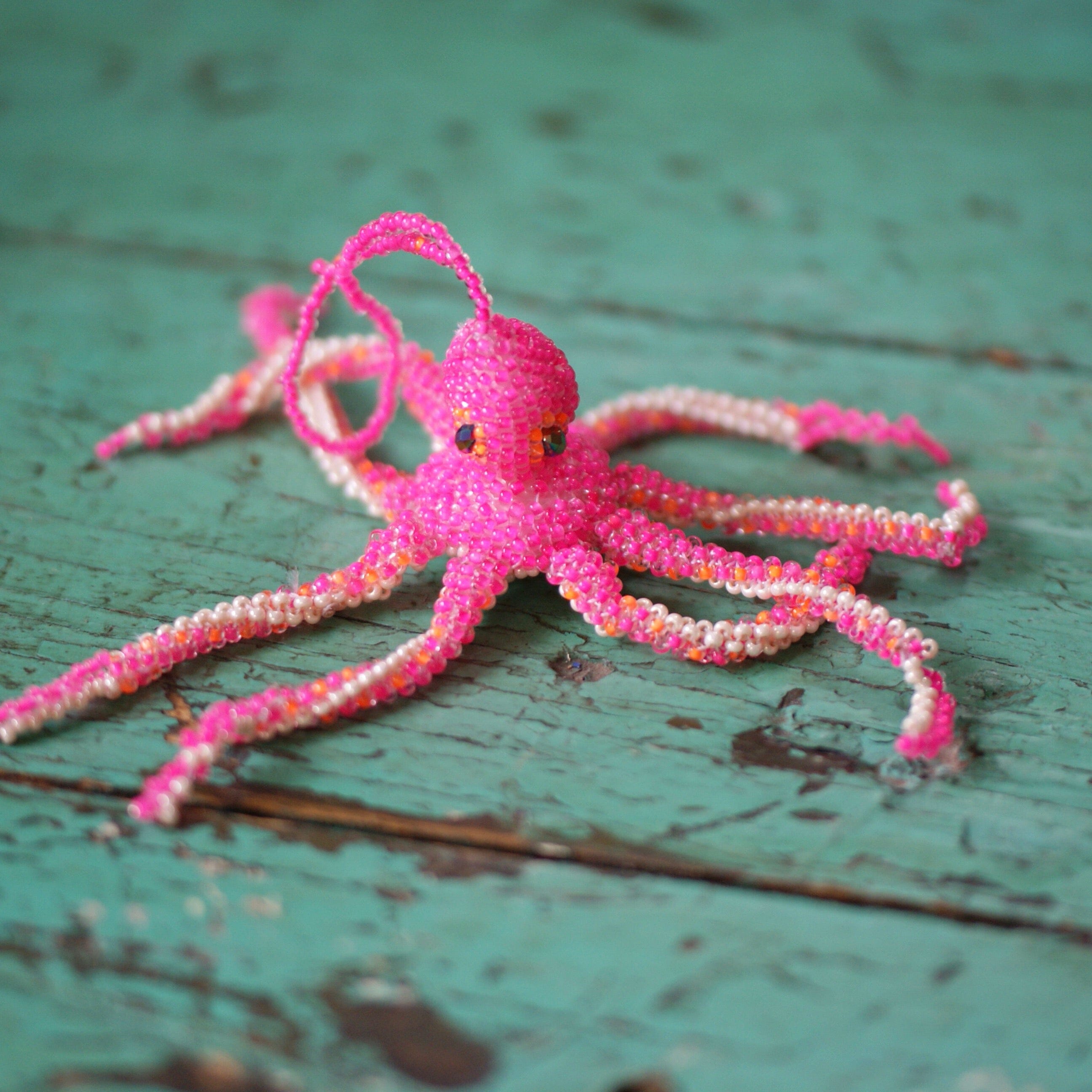 Beaded Octopus Ornaments, Neon Colors  Zinnia Folk Arts   