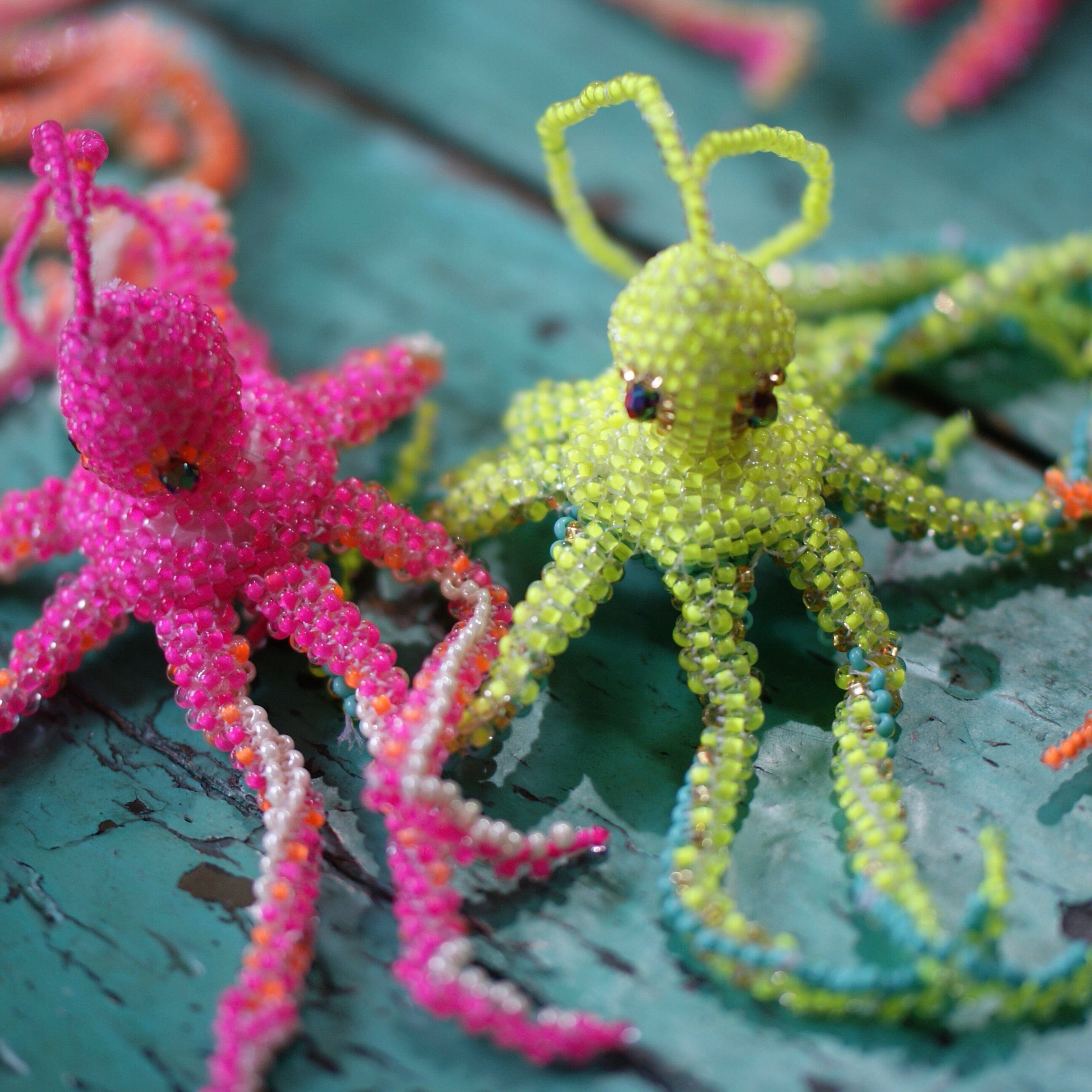 Beaded Octopus Ornaments, Neon Colors  Zinnia Folk Arts   