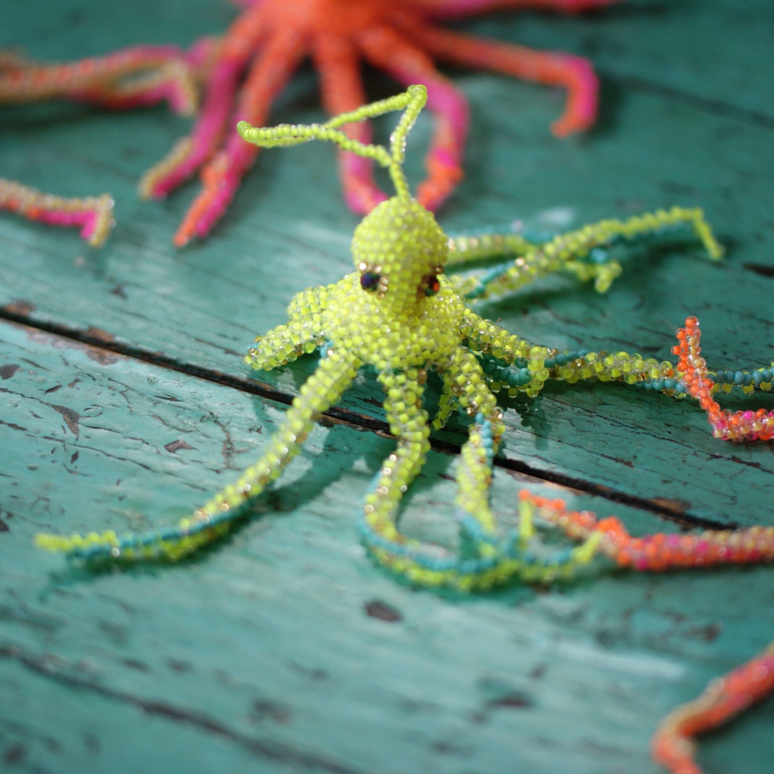 Beaded Octopus Ornaments, Neon Colors  Zinnia Folk Arts   