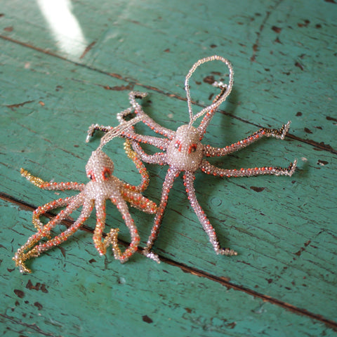 Beaded Octopus Ornaments, Not Neon  Zinnia Folk Arts   