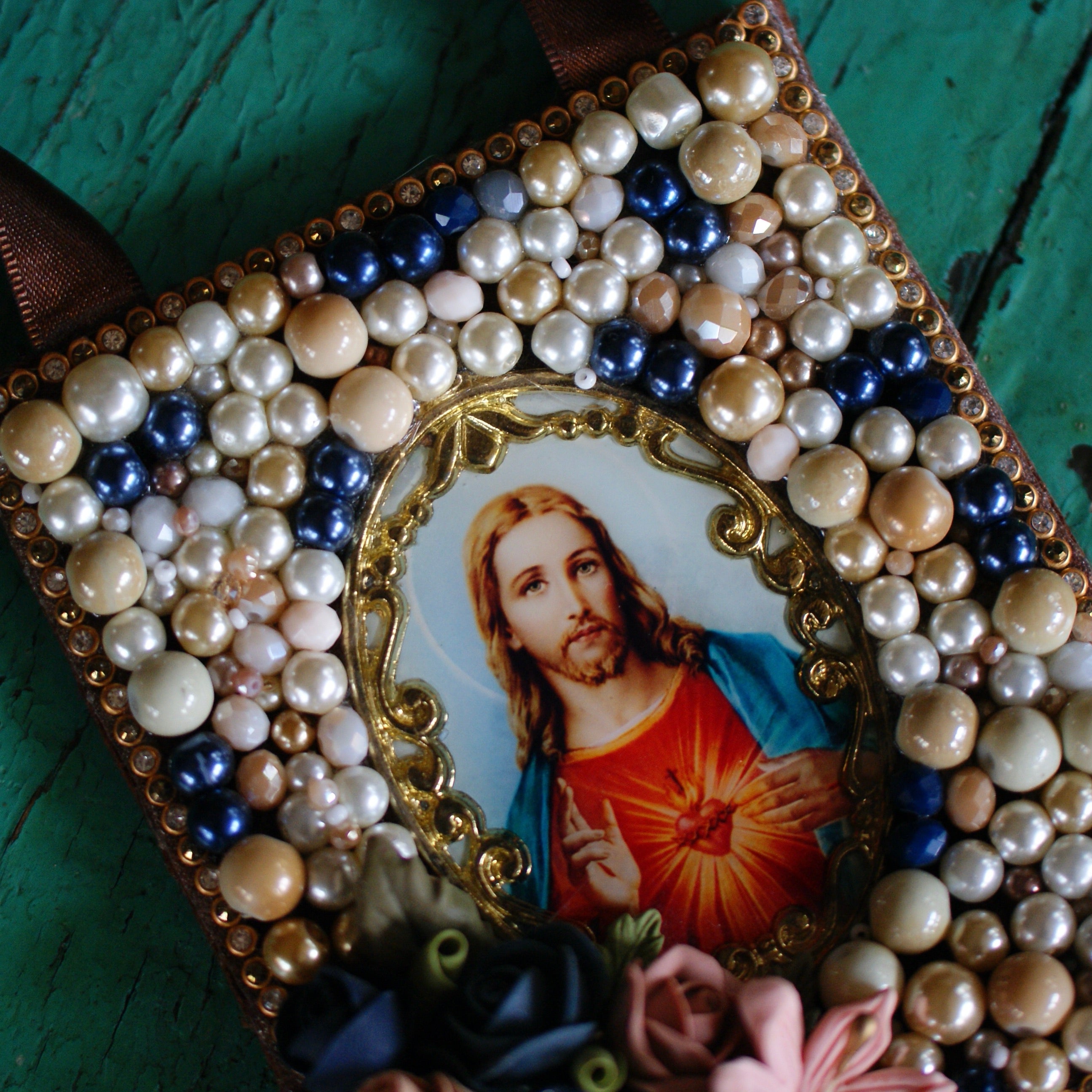 Beaded Religious Icons  Zinnia Folk Arts Blue & White  
