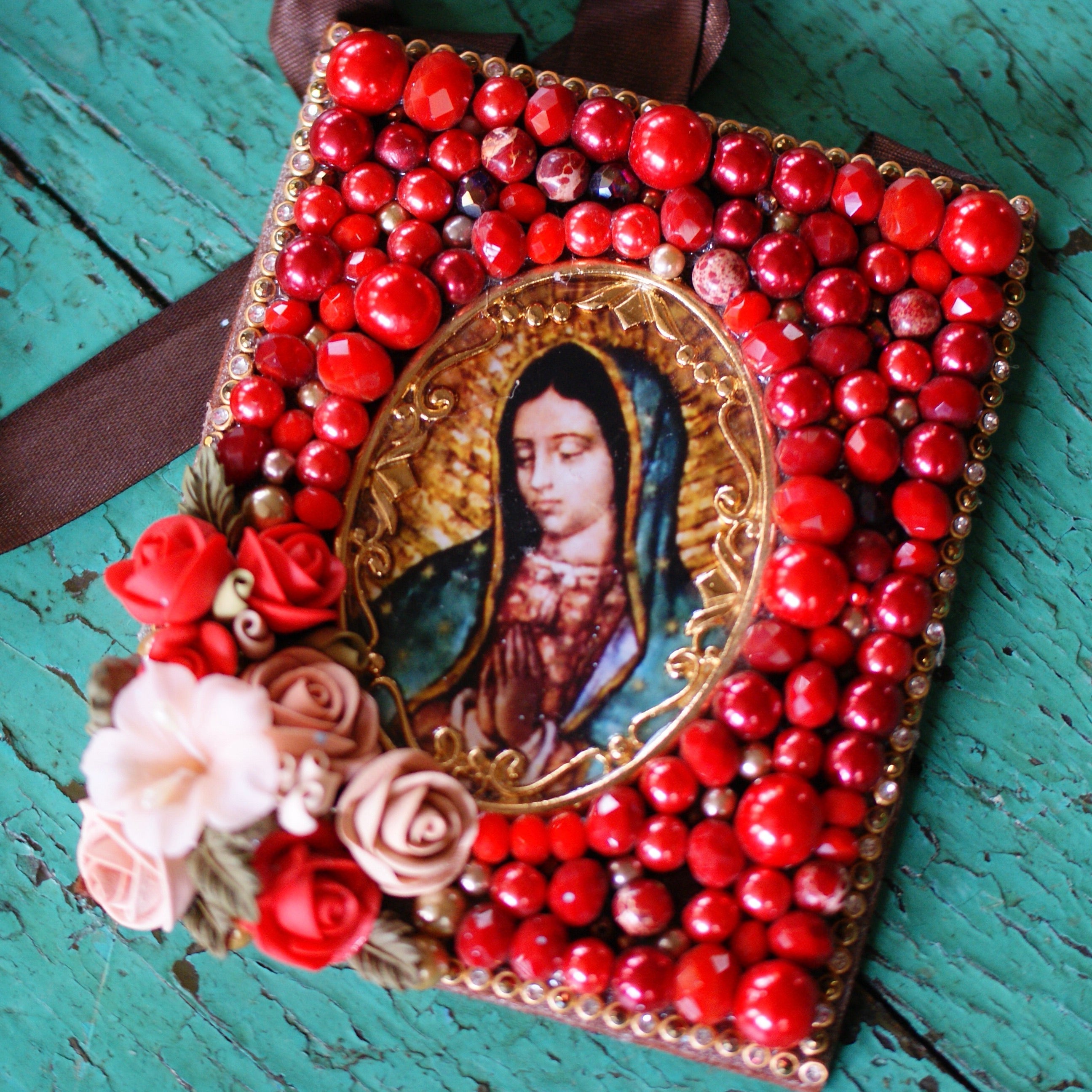 Beaded Religious Icons  Zinnia Folk Arts Red  