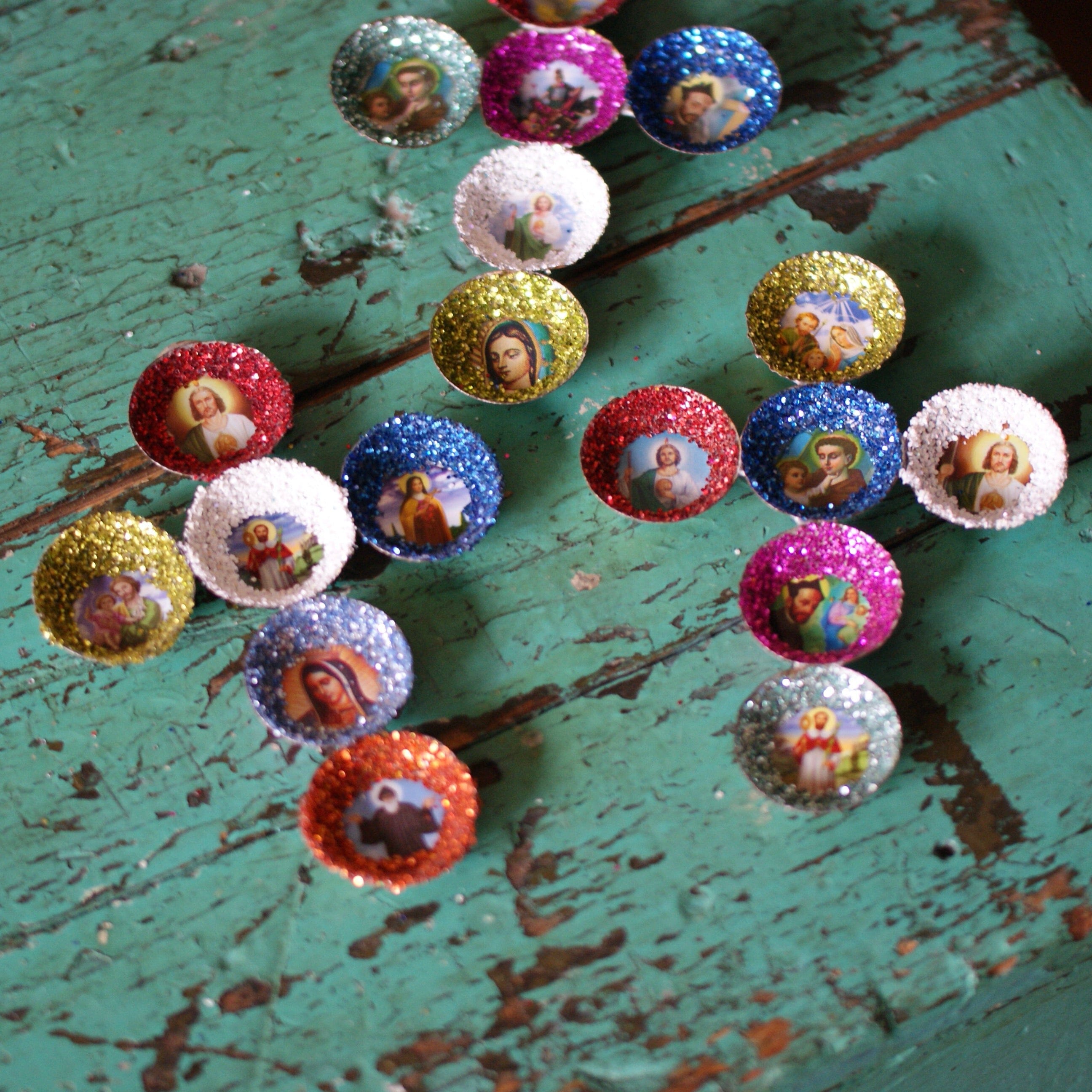 Bottlecap Crosses with Saints  Zinnia Folk Arts   