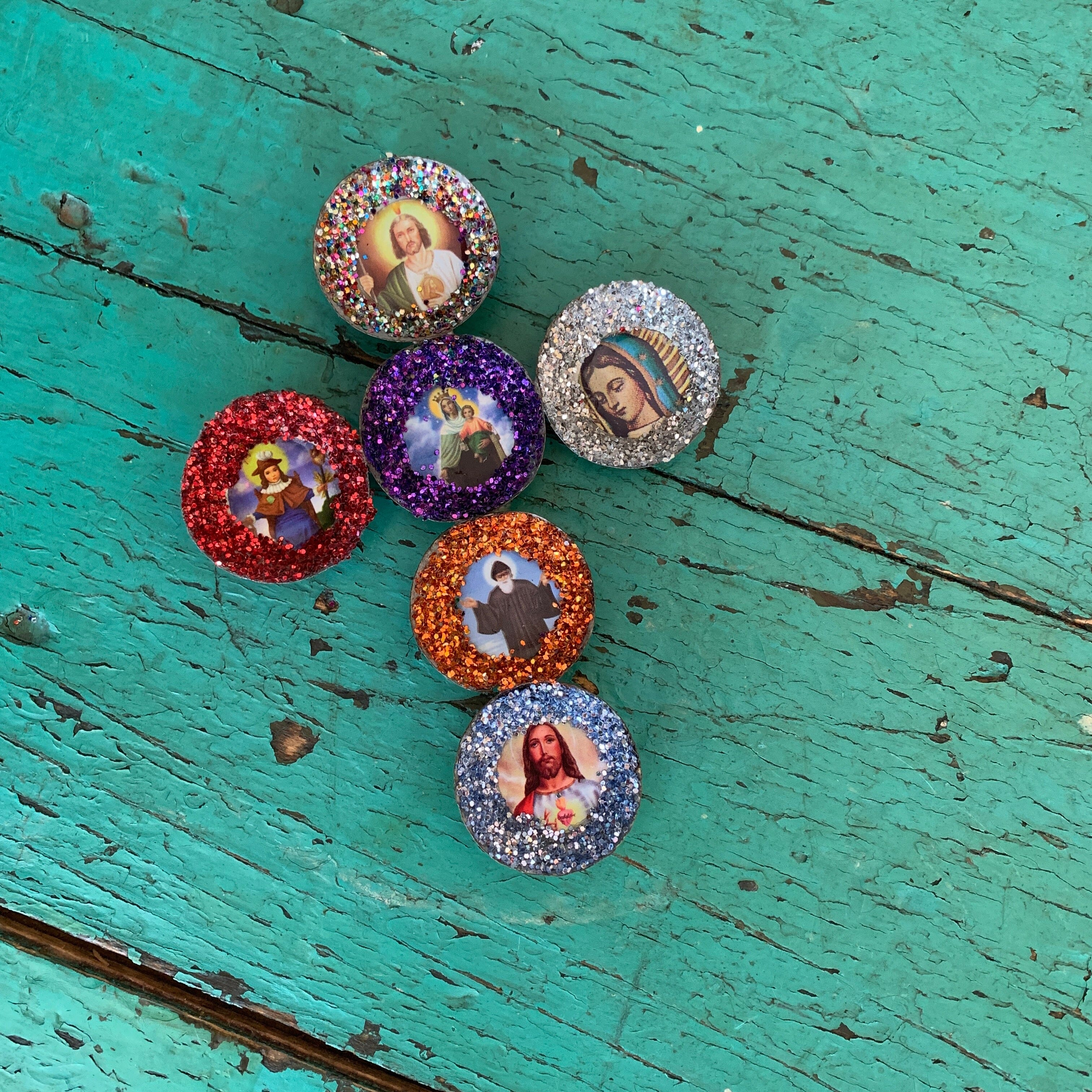 Bottlecap Crosses with Saints  Zinnia Folk Arts Cross 1  