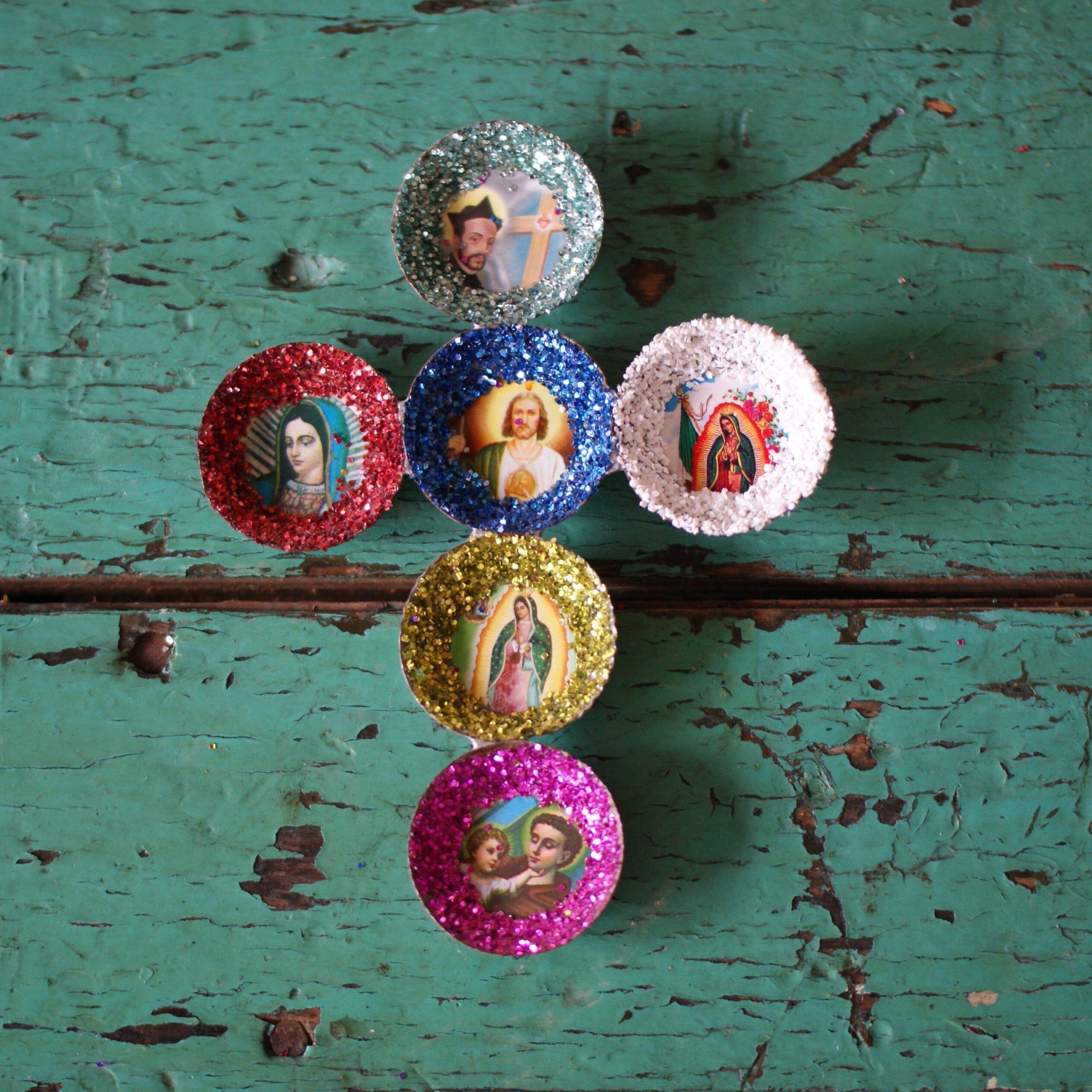 Bottlecap Crosses with Saints  Zinnia Folk Arts Cross 3  