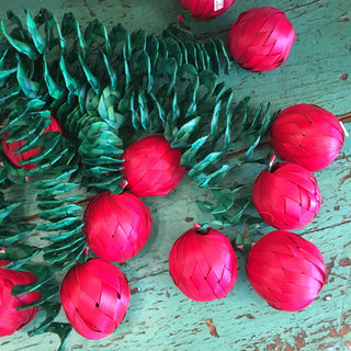 Bouncy Mexican Woven Palma Balls, Set of 6 Christmas Zinnia Folk Arts Red  