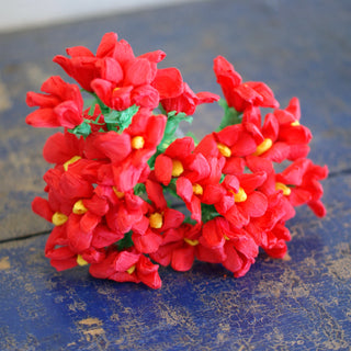 Bouquets of Mexican Paper Flowers, 30 Flowers/Bunch Fiesta Zinnia Folk Arts Red with Yellow Center  