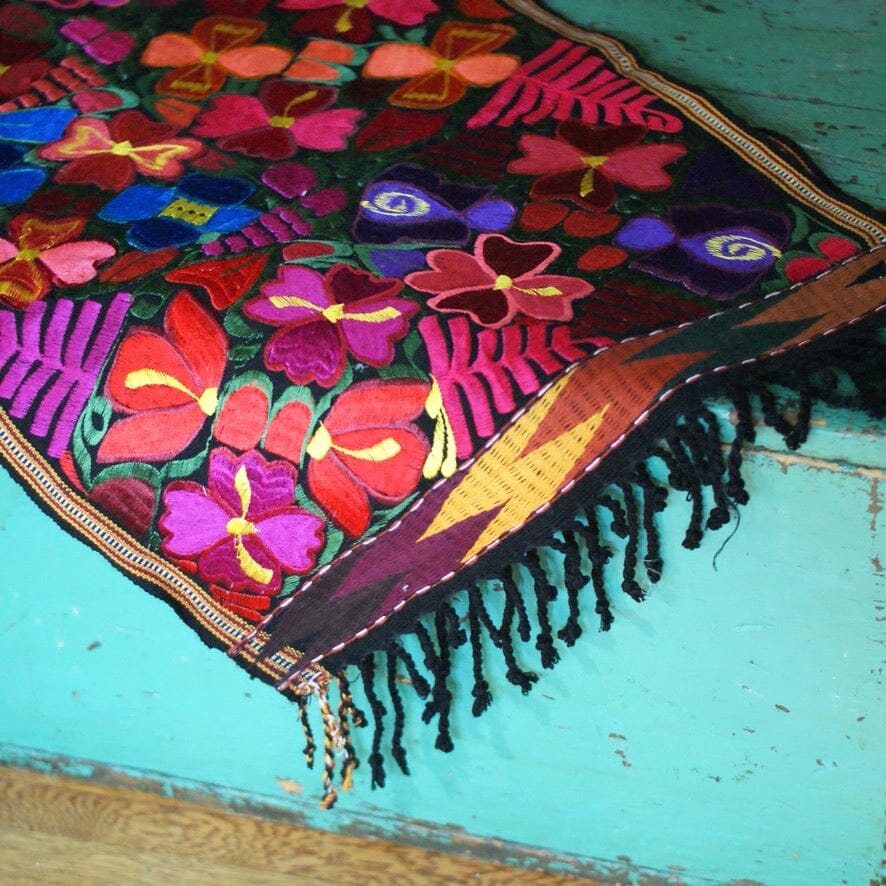 Bright Colors 4' Long Mexican Embroidered Table Runner Textile Textile Zinnia Folk Arts   